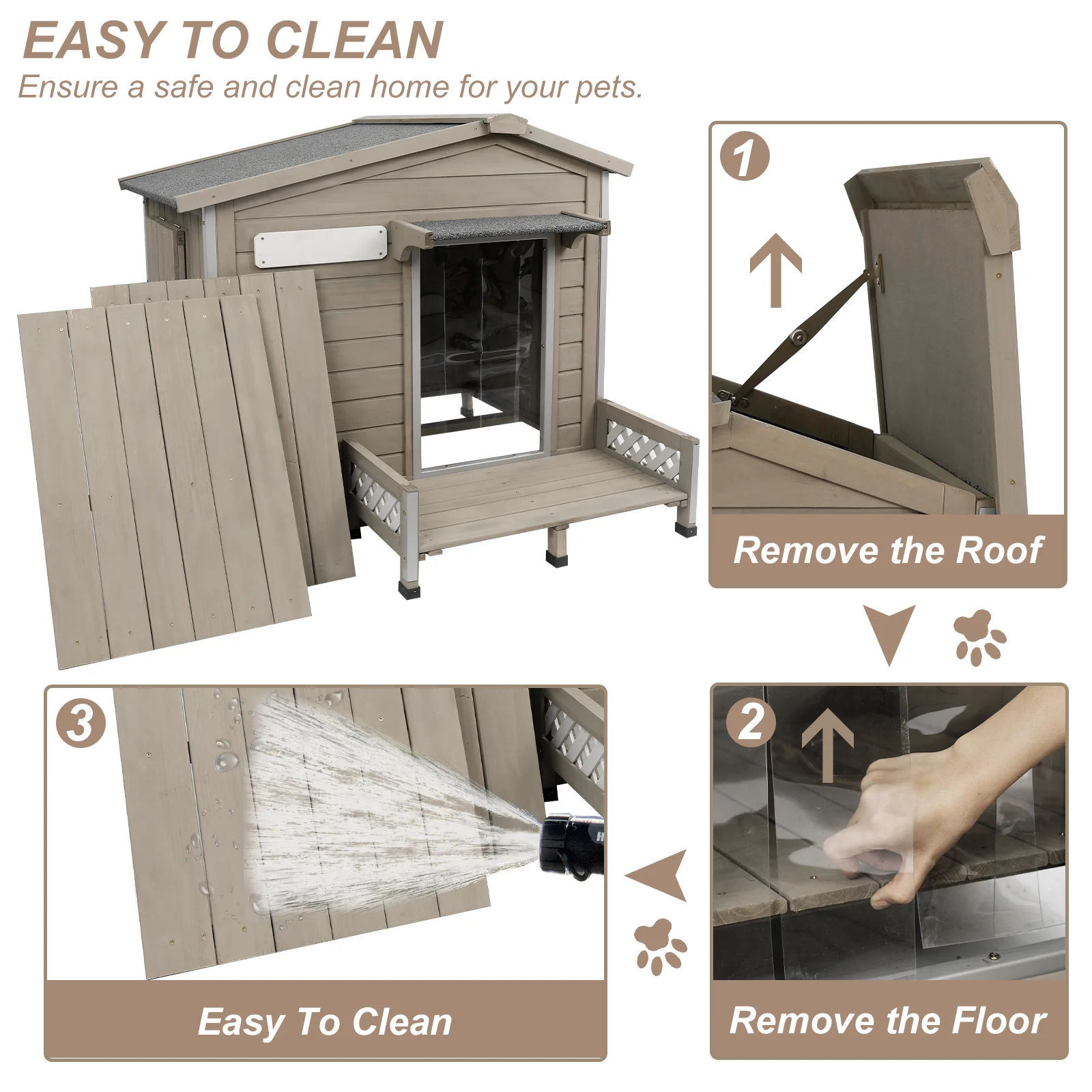 Gowoodhut PET67 Outdoor Dog House with Porch, Wooden Dog Kennel with Asphalt Roof - Image 4