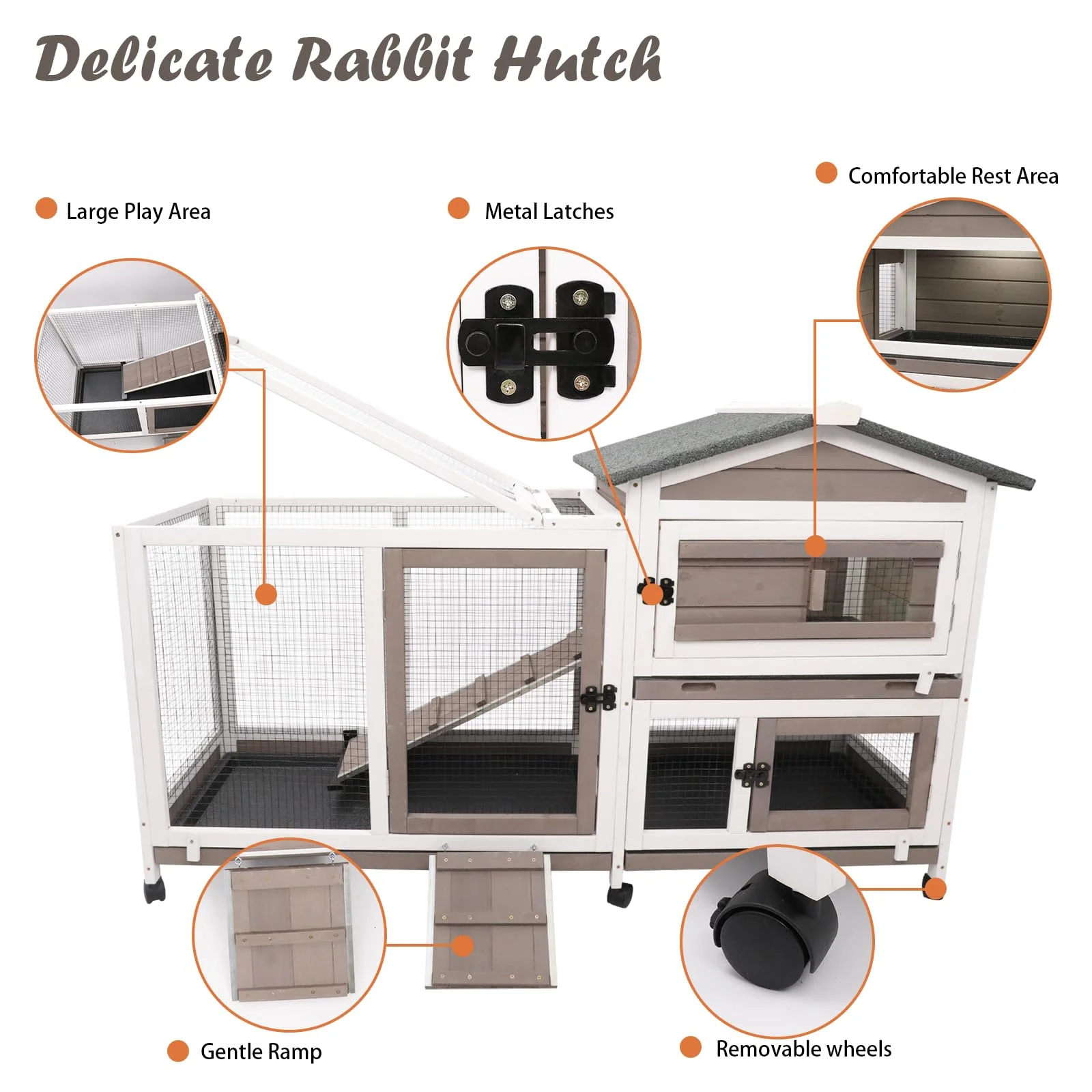 Gowoodhut RAB14 Rabbit Hutch Indoor Bunny Hutch Wooden Rabbit Cage Indoor with Wheels for Small Animals - Image 4