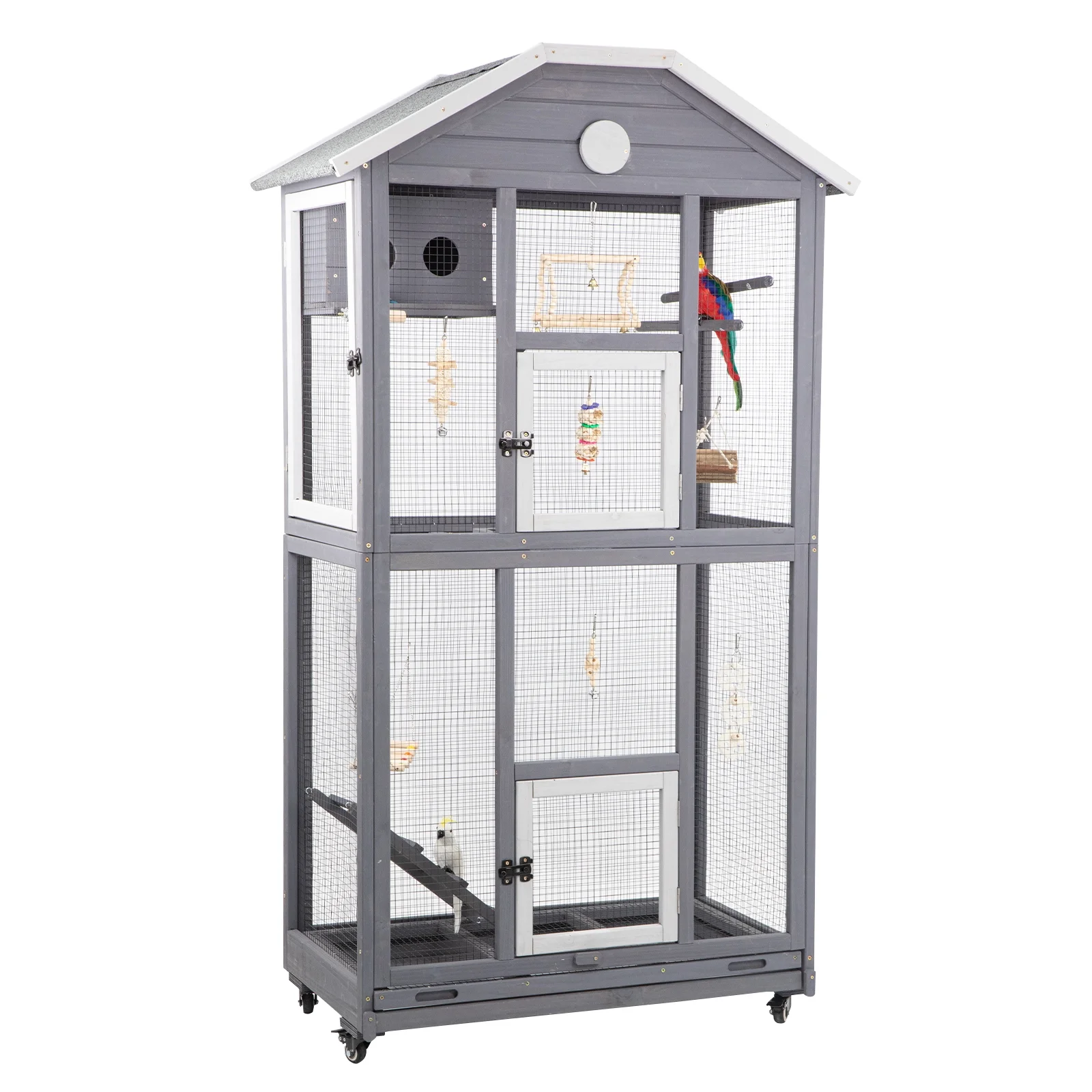 Gowoodhut PET51 Outdoor Bird Cage Large, Wooden Flight Aviary with Perches, Nest Habitat