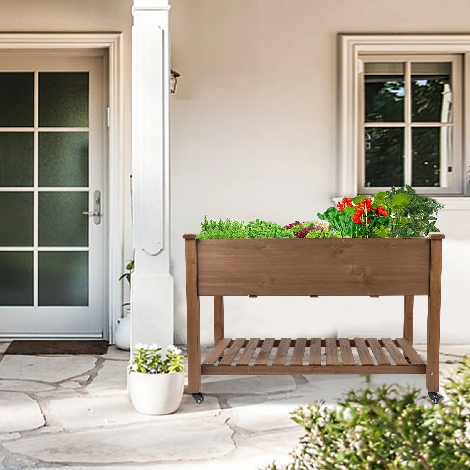 Gowoodhut GF22W Raised Garden Bed with Wheels 48x24x30in, Wood Planter for Vegetables, Flowers, Herbs – Suitable for Backyard, Patio, Balcony, Terrace, Veranda (Brown) - Image 4