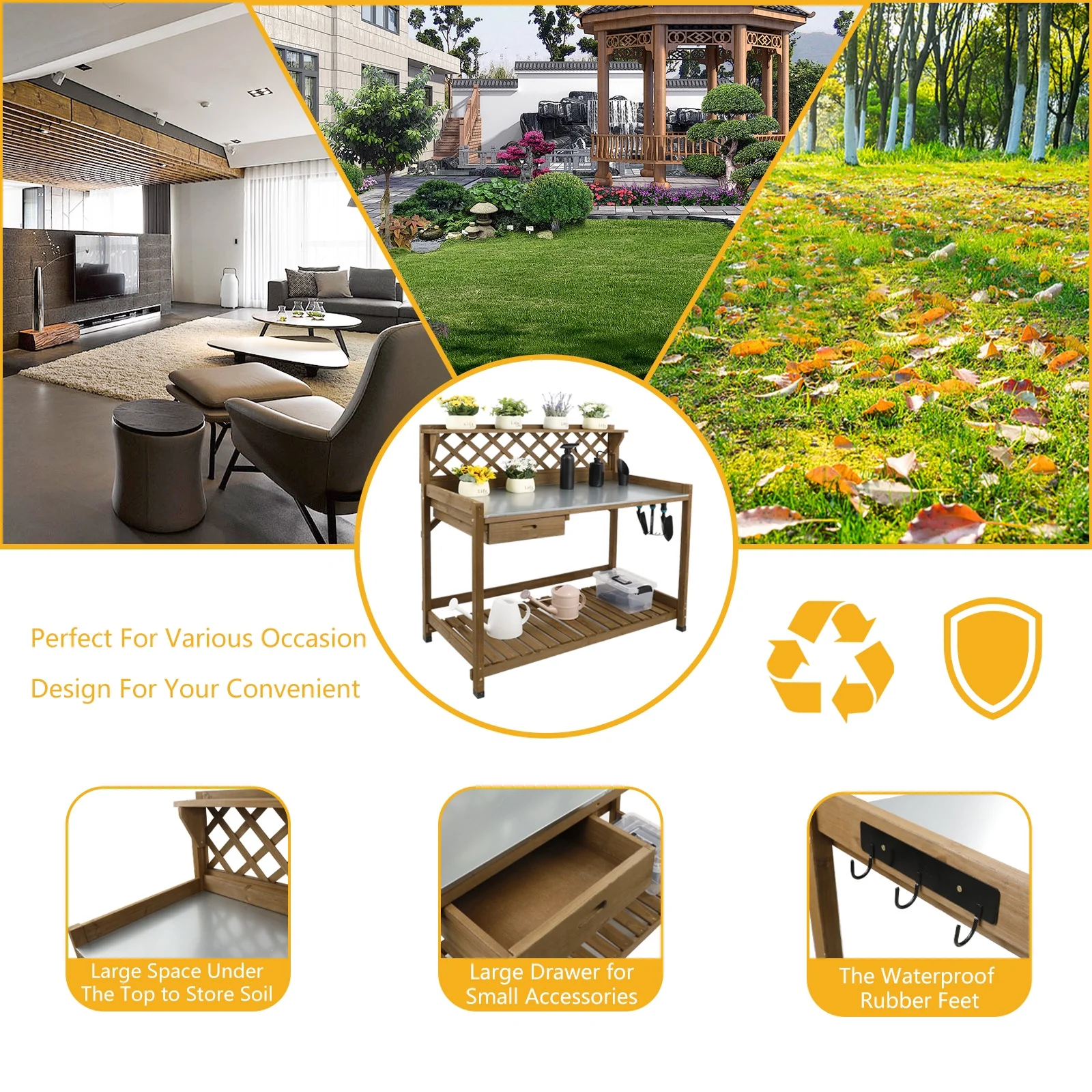 Gowoodhut GF11 Outdoor Garden Potting Bench Table,41" L Wooden Potting Table Work Bench for Horticulture - Image 4