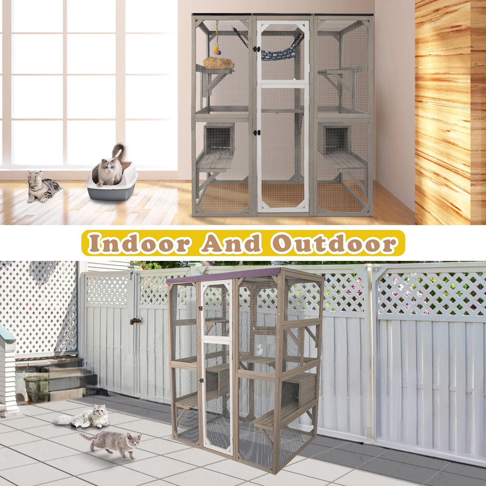 Gowoodhut PET16 Catio Outdoor Cat Enclosure for Mulitiple Cats with Tarp Roof - Image 4