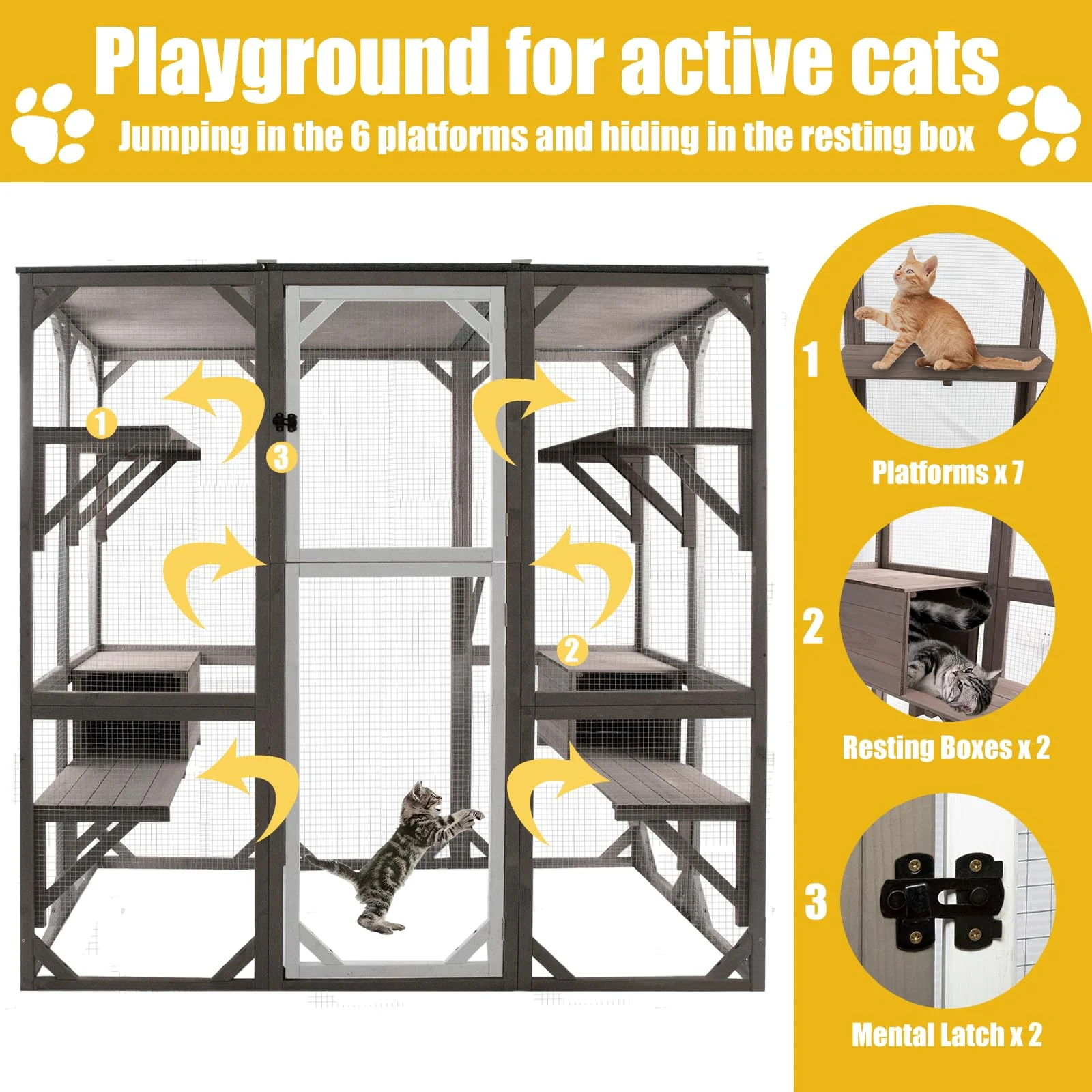 Gowoodhut PET15 Catio Cat Enclosures Outdoor Wooden Weatherproof Cat House with Multi Platforms - Image 4