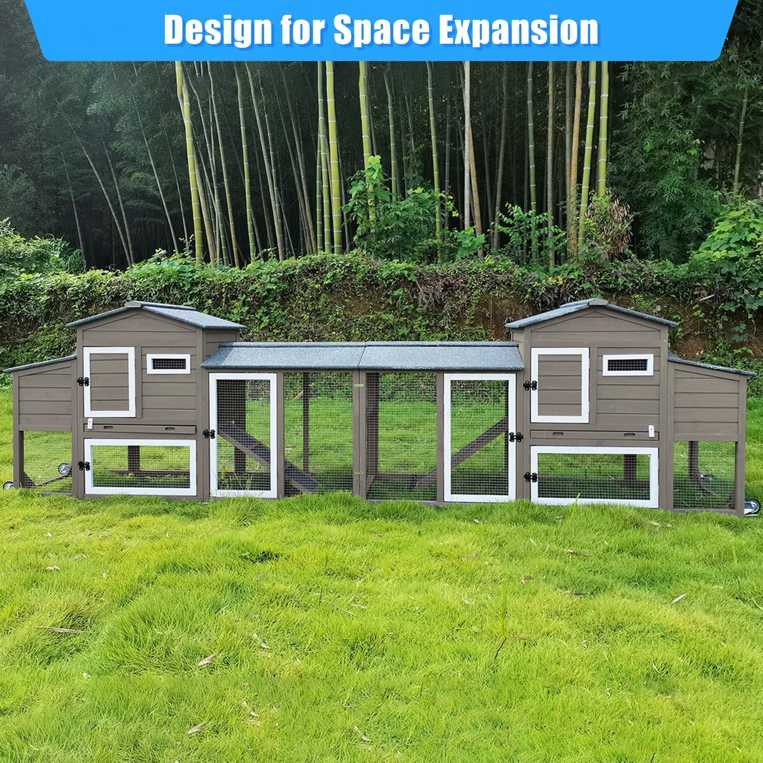 Gowoodhut PET05 Chicken Coop and Run Two-Story Chicken House Gray - Image 5