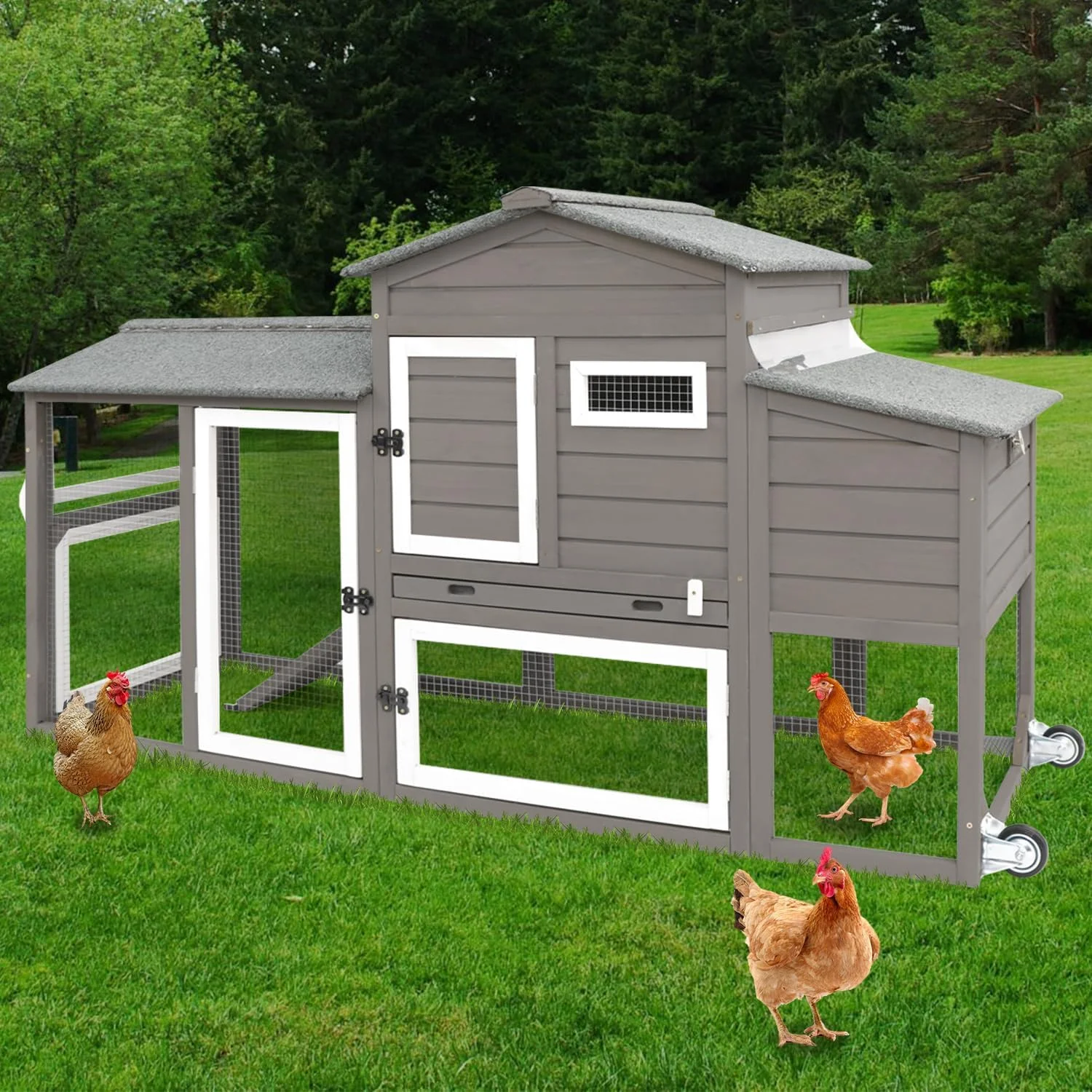 Gowoodhut PET05 Chicken Coop and Run Two-Story Chicken House Gray - Image 6