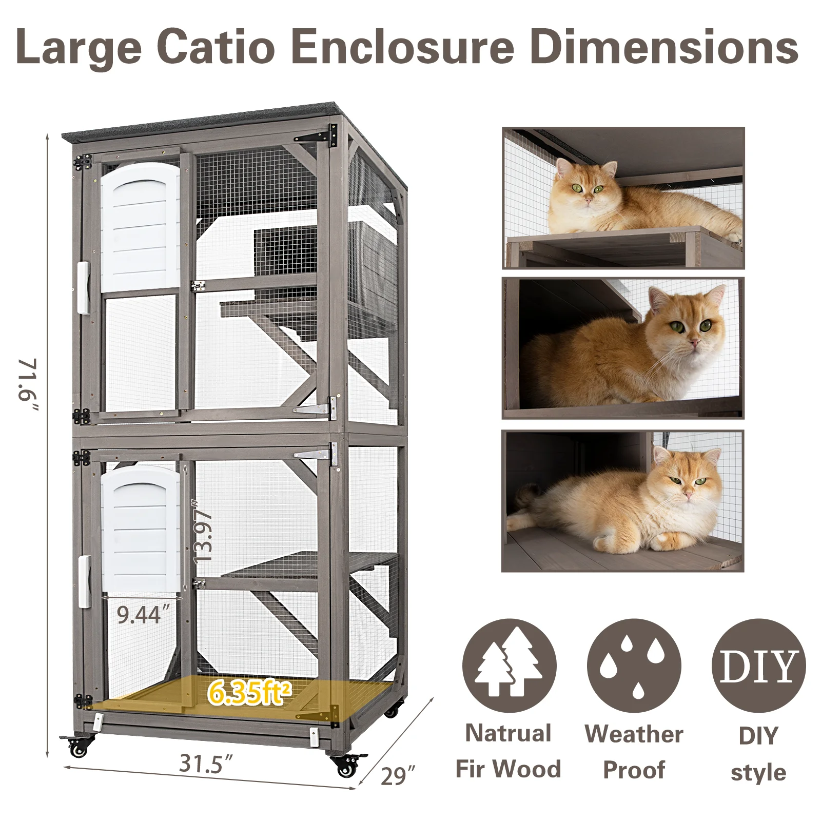 Gowoodhut CAT18 Cat Enclosures Outdoor for Cats, Wooden Outdoor Cat Enclosure on Wheels Attach to Window Catio - Image 5