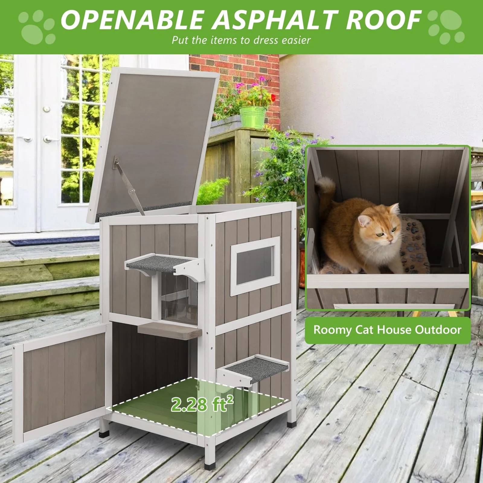 Gowoodhut PET20 Outdoor Cat House, 2-Story Feral Cat House with Escape Doors for Outside, Weatherproof - Image 5