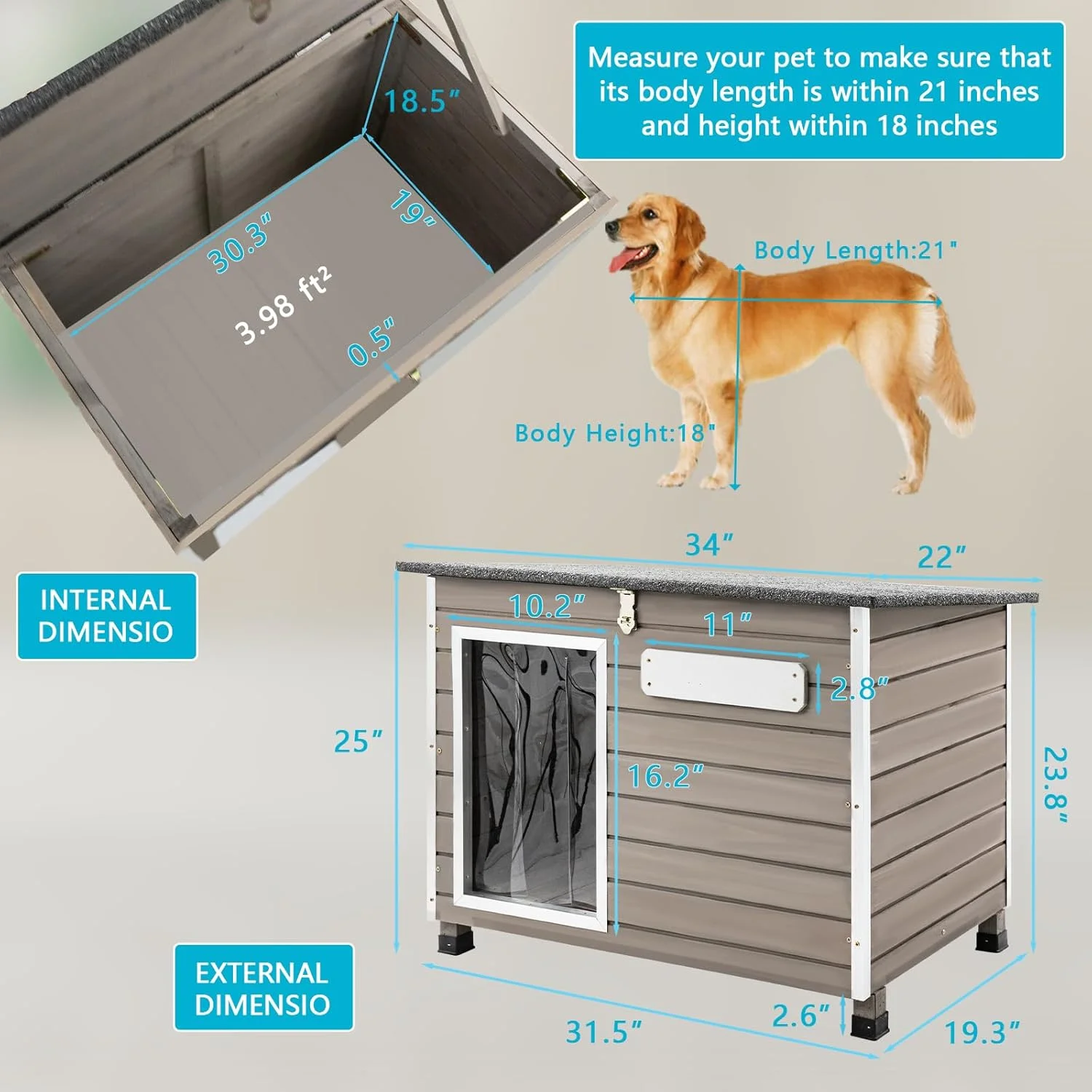 Gowoodhut PET63 Dog House Outdoor & Indoor Wooden Dog Kennel for Small Dogs - Image 5