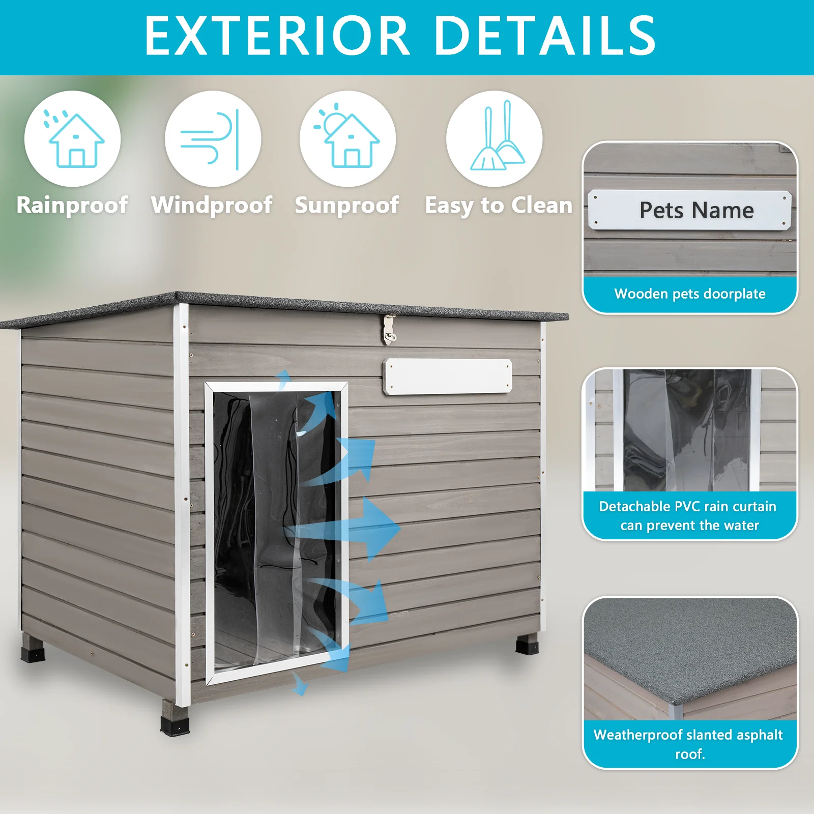 Gowoodhut PET65 Large Dog House, Outdoor & Indoor Wooden Dog Kennel for Medium to Large Dogs, Removable Floors, Raised Feet - Image 5