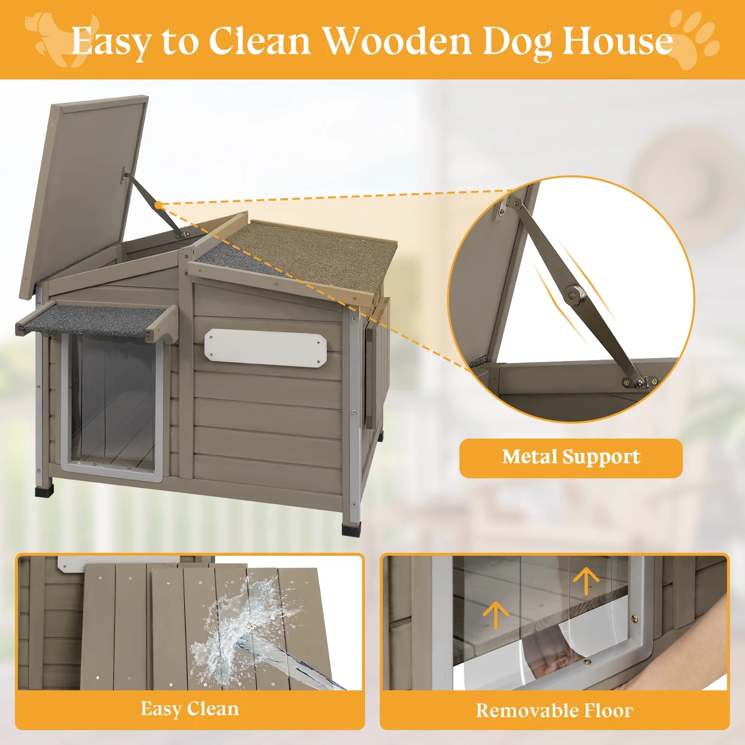 Gowoodhut PET68 Dog House Outdoor, Large Wooden Dog Kennel Indoor with Chew-Proof Iron Frame - Image 5