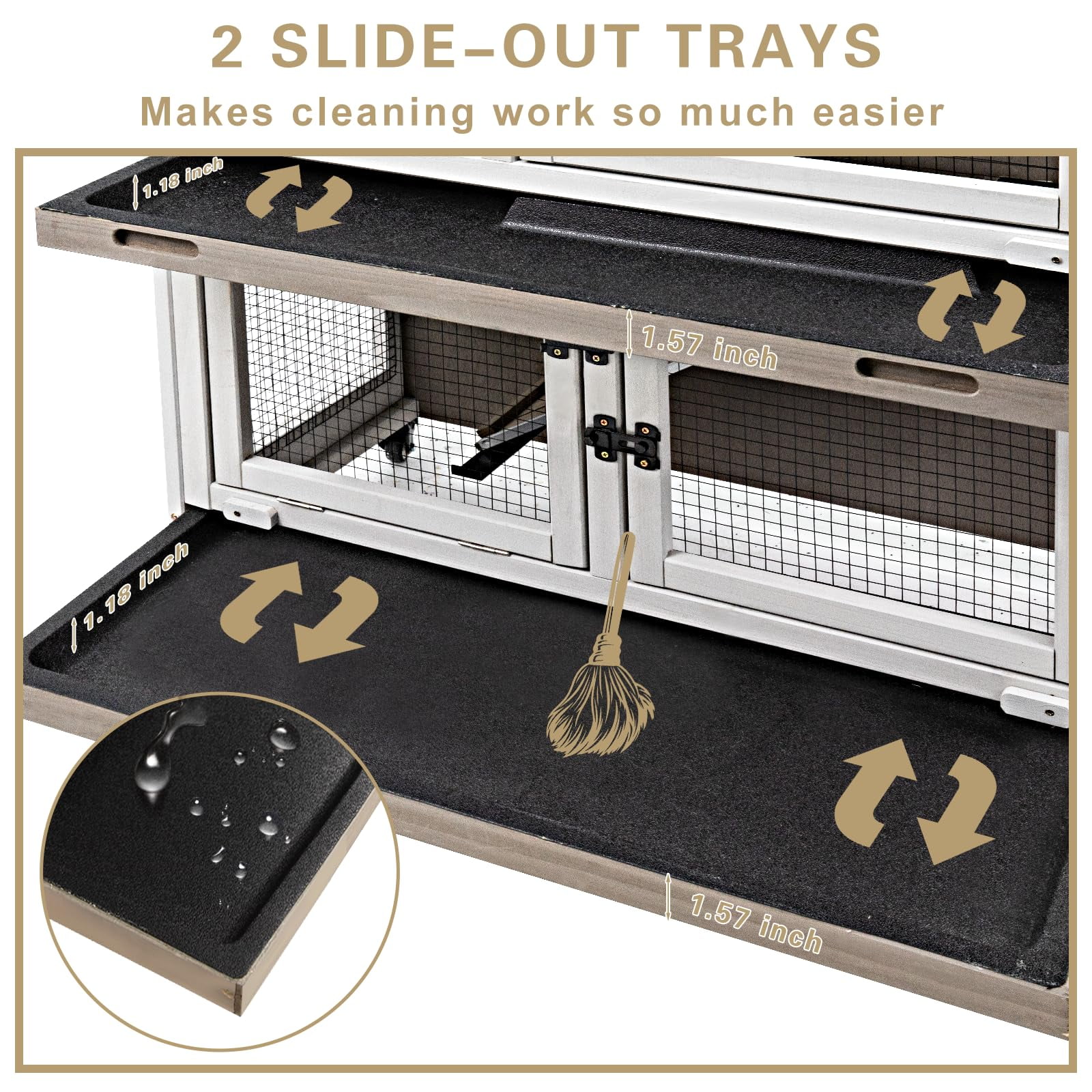 Gowoodhut PET34 Rabbit Hutch Indoor Wooden 2 Story Bunny Hutch Rabbit Cage with Wheels for Small Animals - Image 5