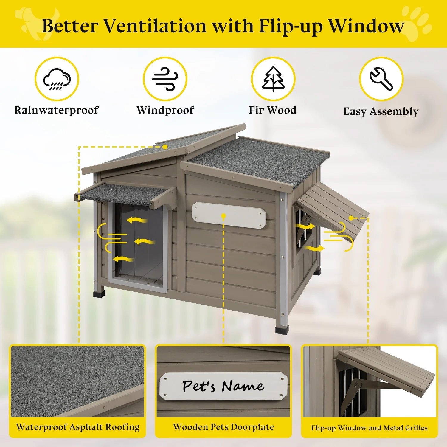 Gowoodhut PET69 Dog House Outdoor, Large Wooden Dog Kennel Indoor with Window - Image 5