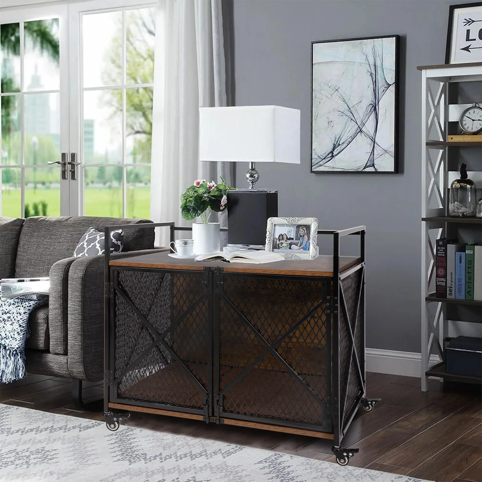 Gowoodhut PET52 Dog Crate, 31"L Wooden Dog Kennel Furniture with Cushion - Image 5