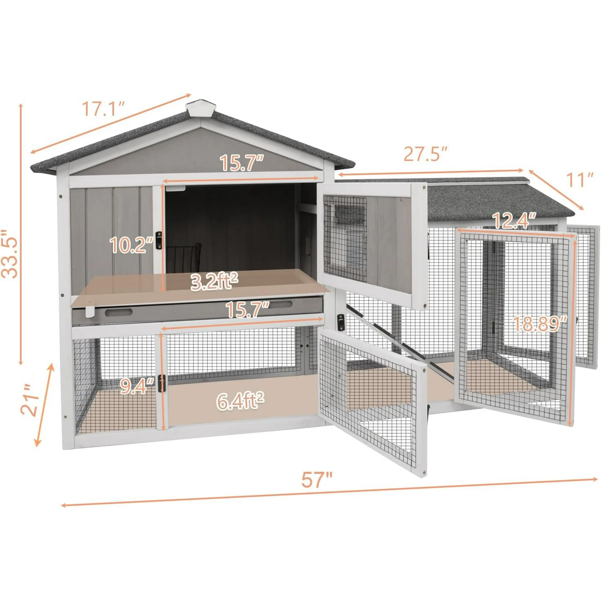 Gowoodhut PET35 Rabbit Hutch Indoor Outdoor 57 "L Bunny Hutch with Pull Out Tray - Image 5