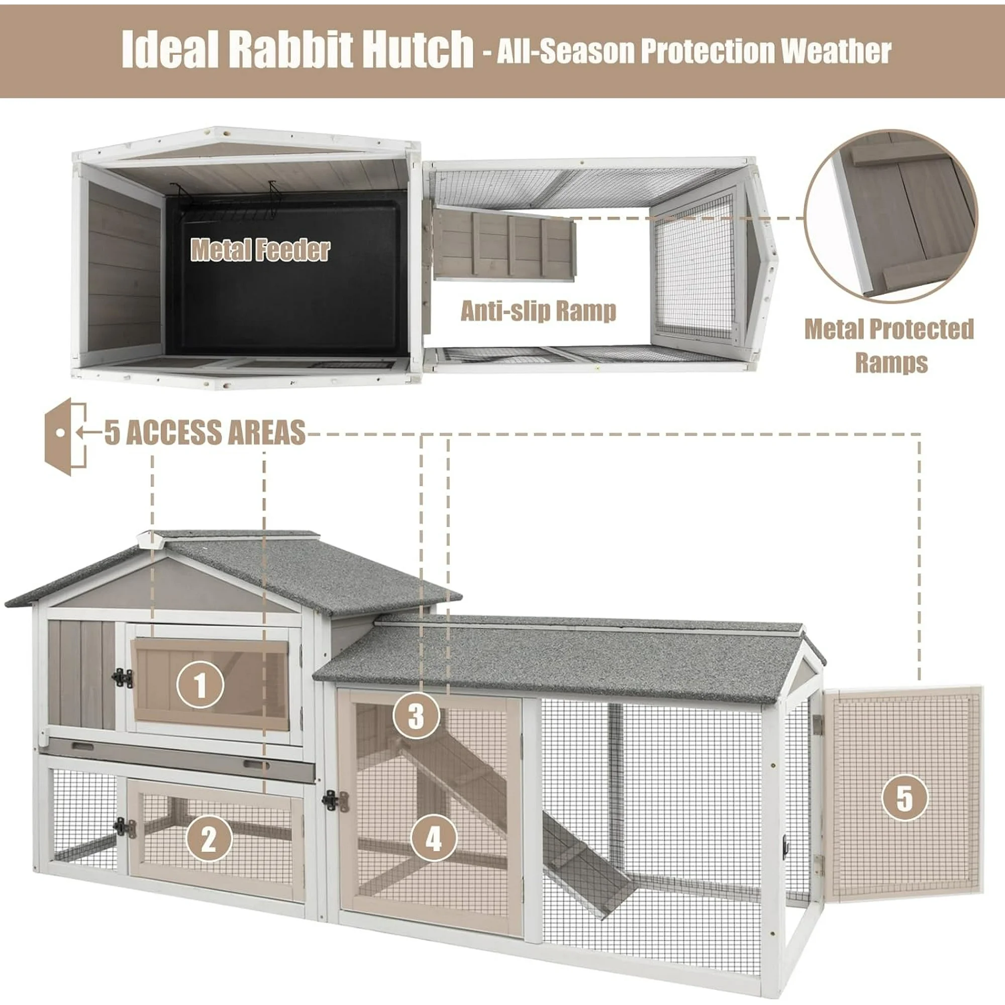 Gowoodhut PET36 Rabbit Hutch Indoor Outdoor 68.9" L Bunny Hutch with Pull Out Tray - Image 5