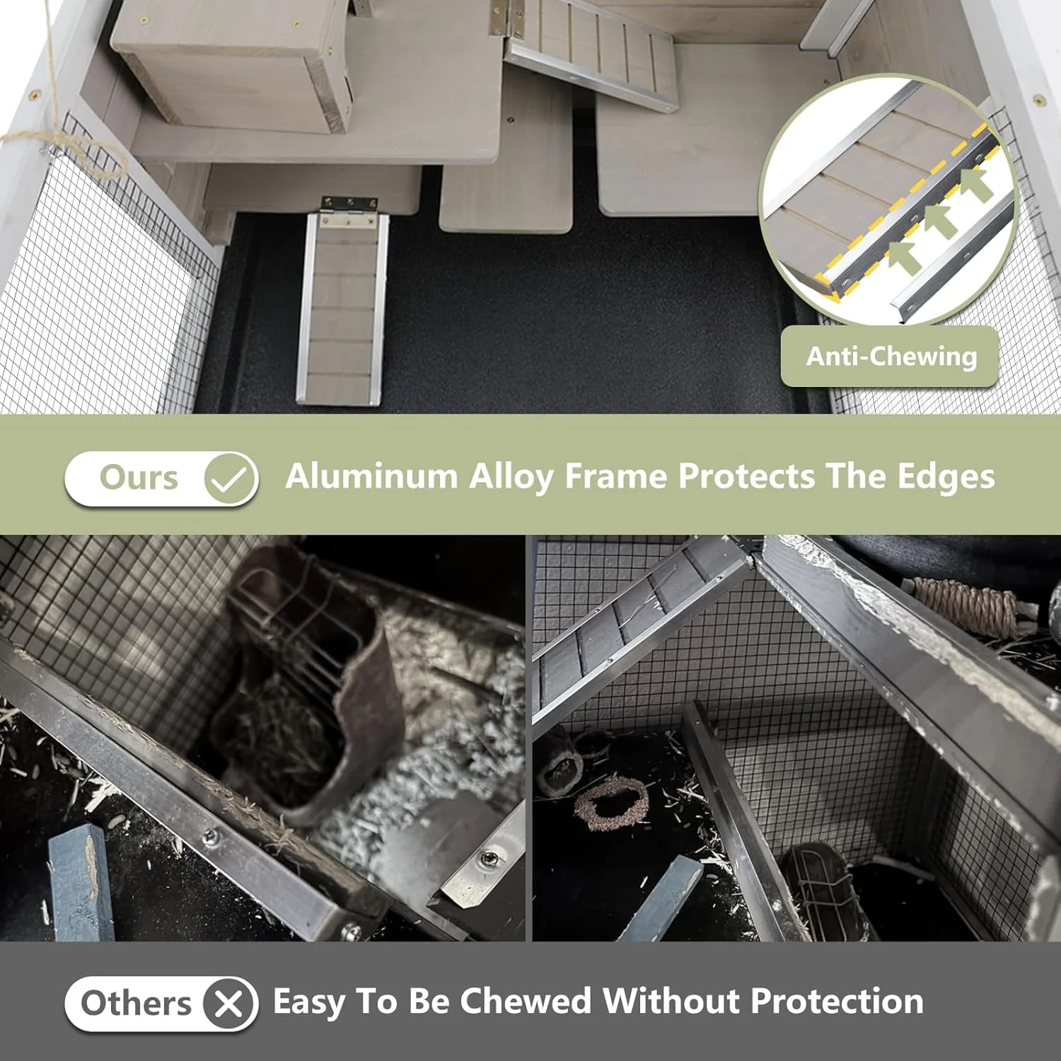 Gowoodhut PET39 Hamster Cages Wooden Guinea Pig Cage Indoor with Hideout for Small Animals, Gray - Image 5