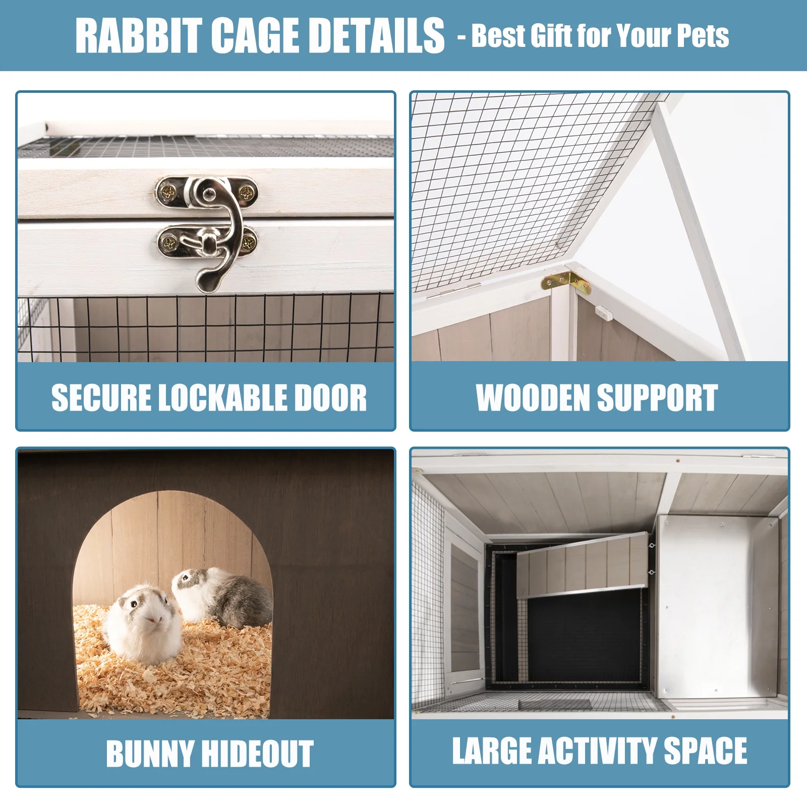 Gowoodhut PET37 Elevated Rabbit Hutch Indoor Wooden Bunny House with Detachable Legs - Image 5