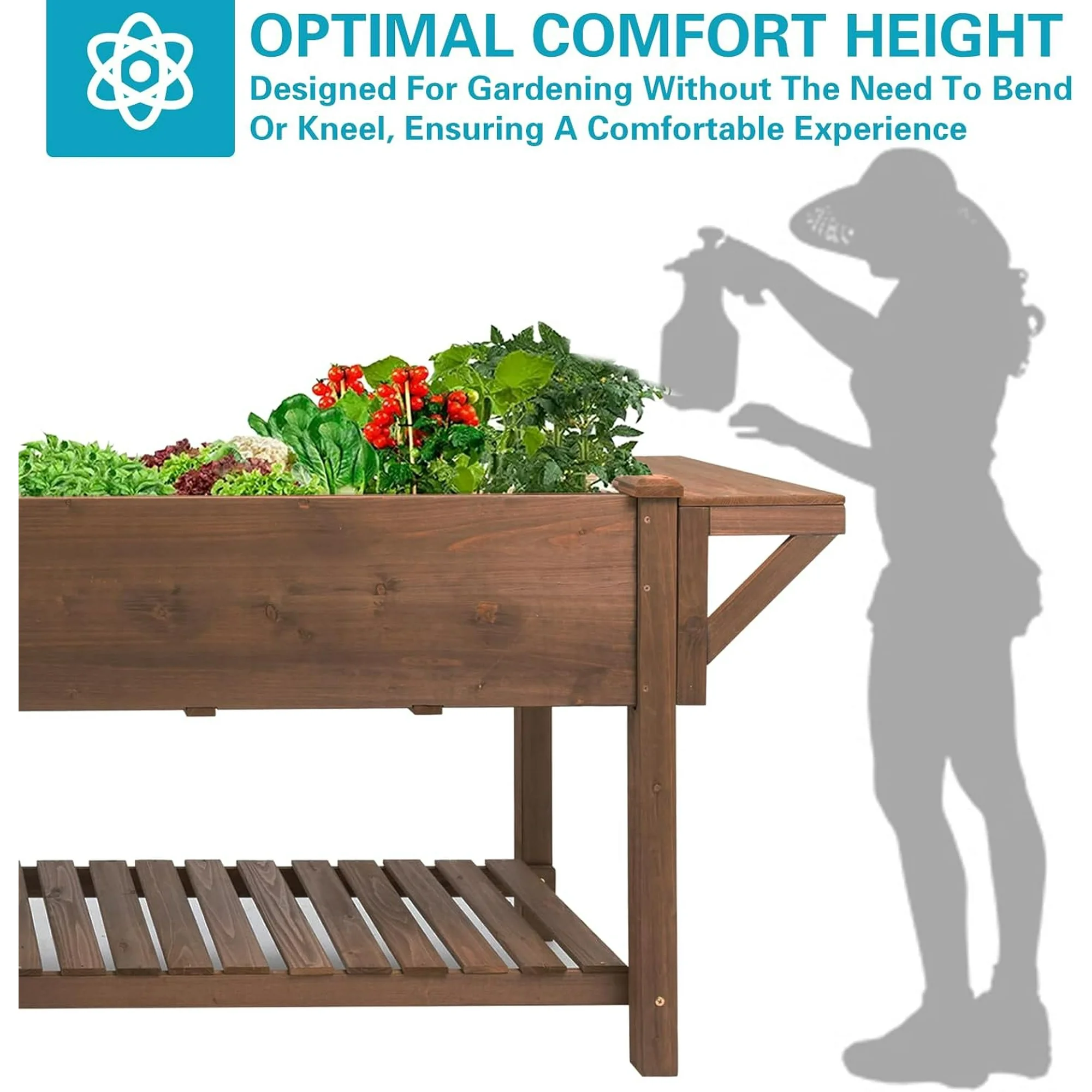 Gowoodhut GF24 Outdoor Raised Garden Bed with Legs, Elevated Box with Grow Grid and Large Storage Shelf, Ideal for Vegetables, Flowers, and Herbs - Image 5