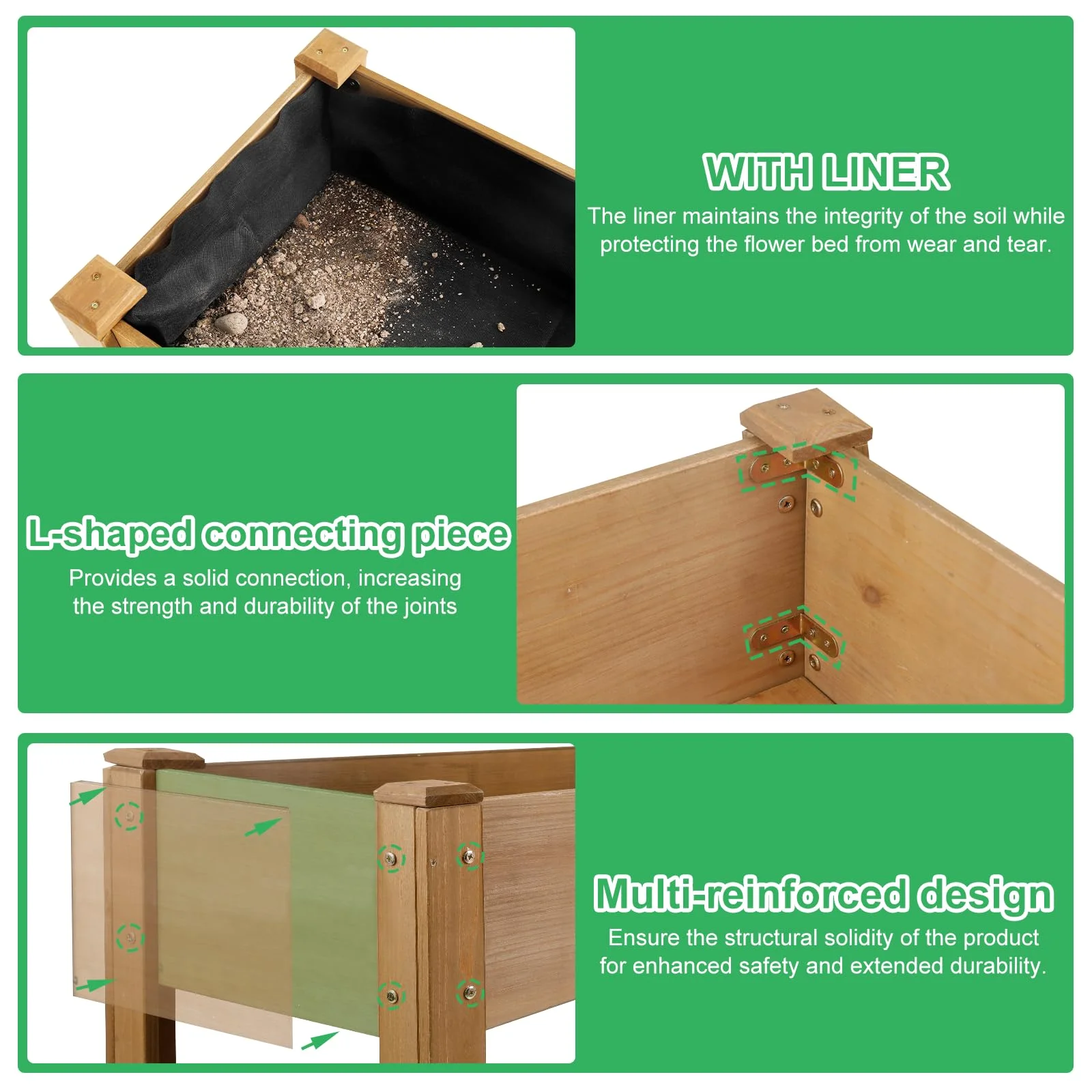 Gowoodhut GF27 Raised Garden Beds Outdoor With Legs Wood Elevated Garden Box With L-Connection Tabs Storage Shelf Leg Reinforcement - Image 4