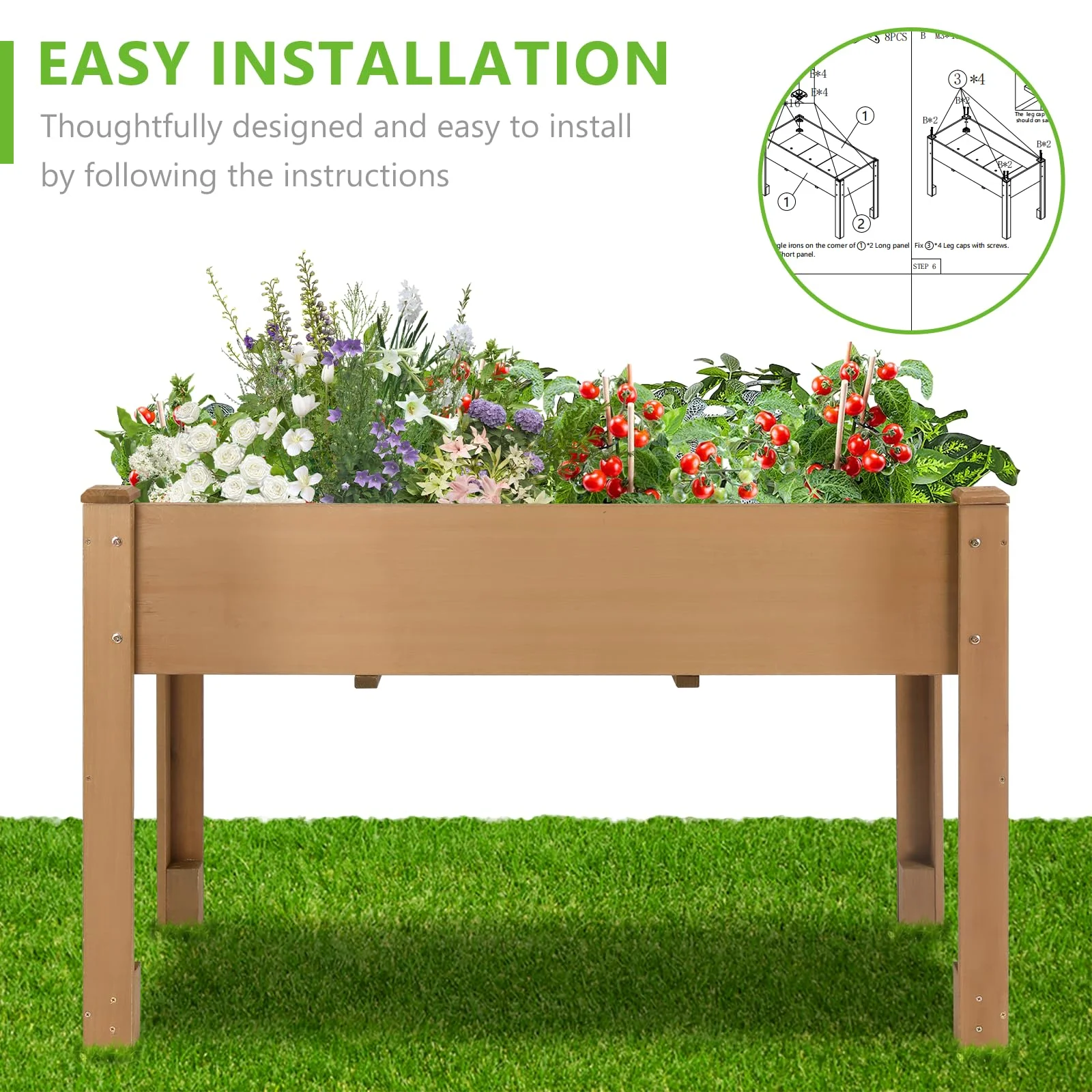 Gowoodhut GF28 Raised Garden Beds with Legs, Outdoor Wood Elevated Garden Box with L-Connection Tabs, Leg Reinforcement,Suitable for Vegetables, Flowers and Herbs, Easy to Assemble,46.7 X 23.1 X 29.7IN - Image 5
