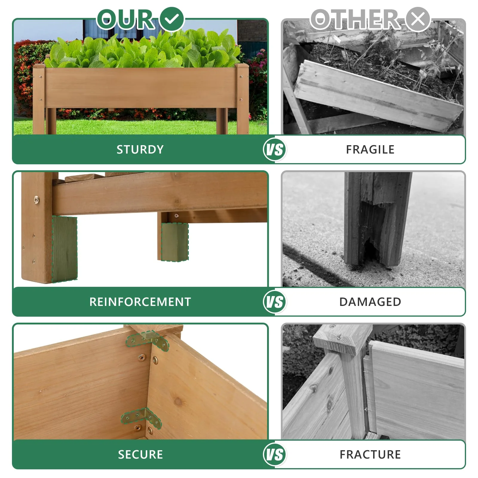 Gowoodhut GF29 Raised Garden Beds With Legs, Outdoor Wood Elevated Garden Box With L-Connection Tabs,Leg Reinforcement,Storage Shelf, 46.7 x23.1 x 29.7IN - Image 5