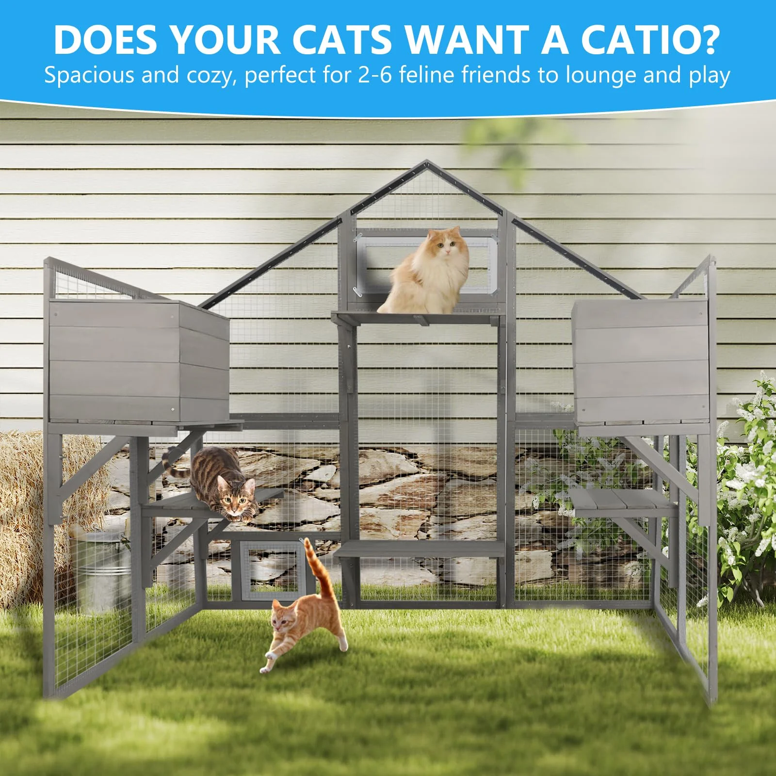 Gowoodhut PET03 Catio Outdoor Cat Enclosure for Multiple Cats Wooden Walk in Cats Shelter Kitty Enclosure - Image 5