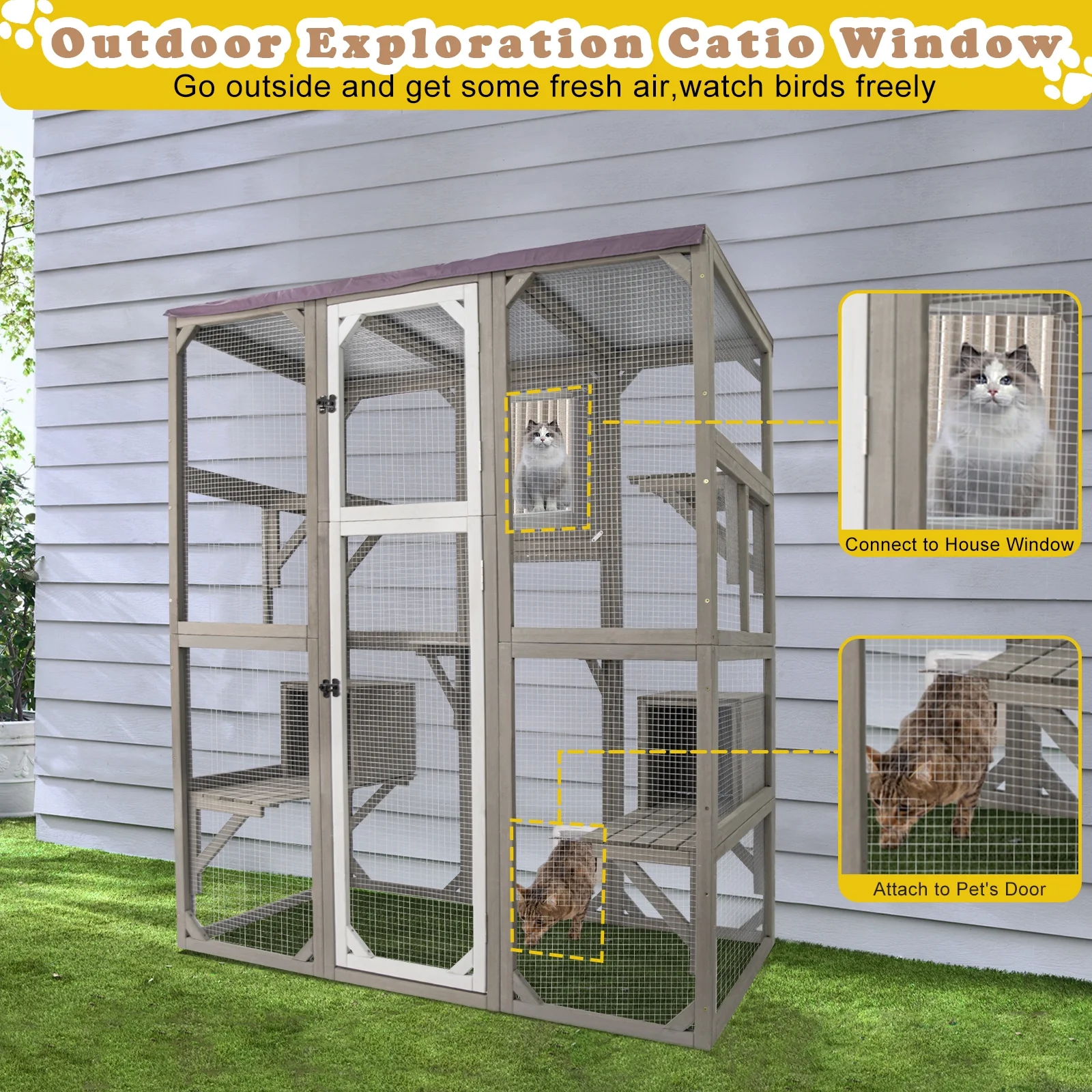 Gowoodhut PET16 Catio Outdoor Cat Enclosure for Mulitiple Cats with Tarp Roof - Image 5