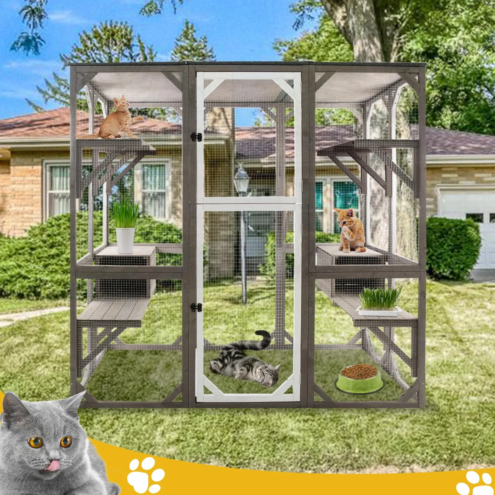 Gowoodhut PET15 Catio Cat Enclosures Outdoor Wooden Weatherproof Cat House with Multi Platforms - Image 5