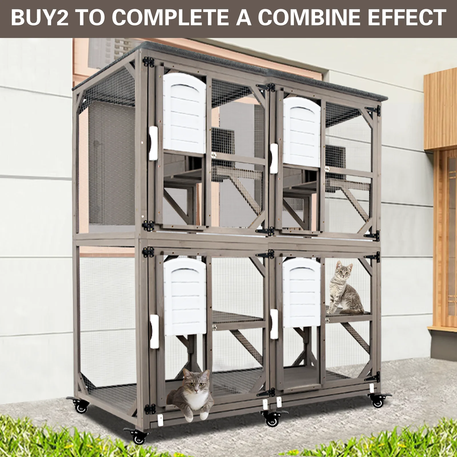 Gowoodhut CAT18 Cat Enclosures Outdoor for Cats, Wooden Outdoor Cat Enclosure on Wheels Attach to Window Catio - Image 6