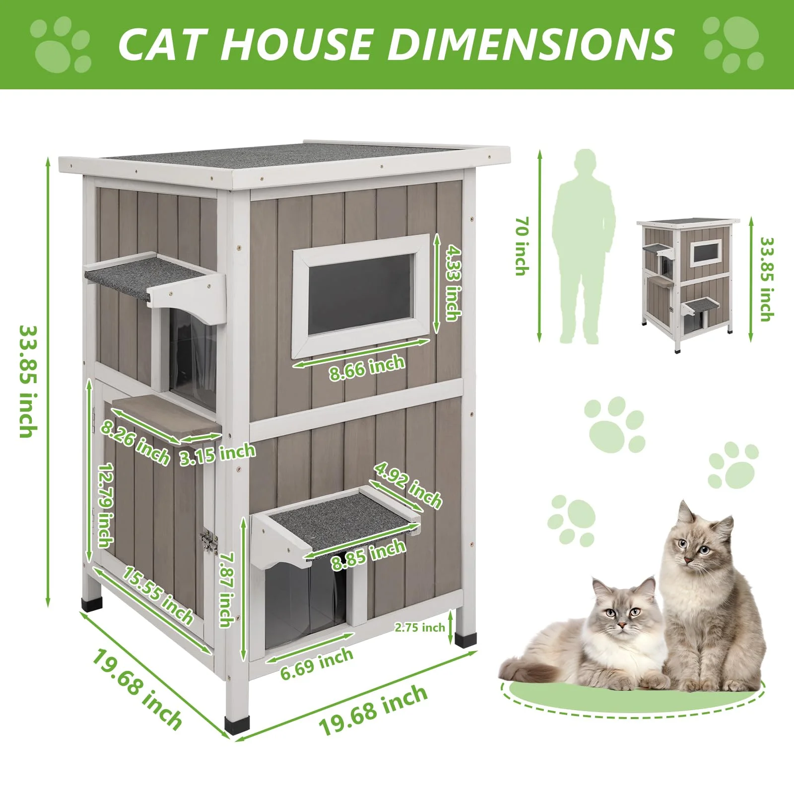 Gowoodhut PET20 Outdoor Cat House, 2-Story Feral Cat House with Escape Doors for Outside, Weatherproof - Image 6