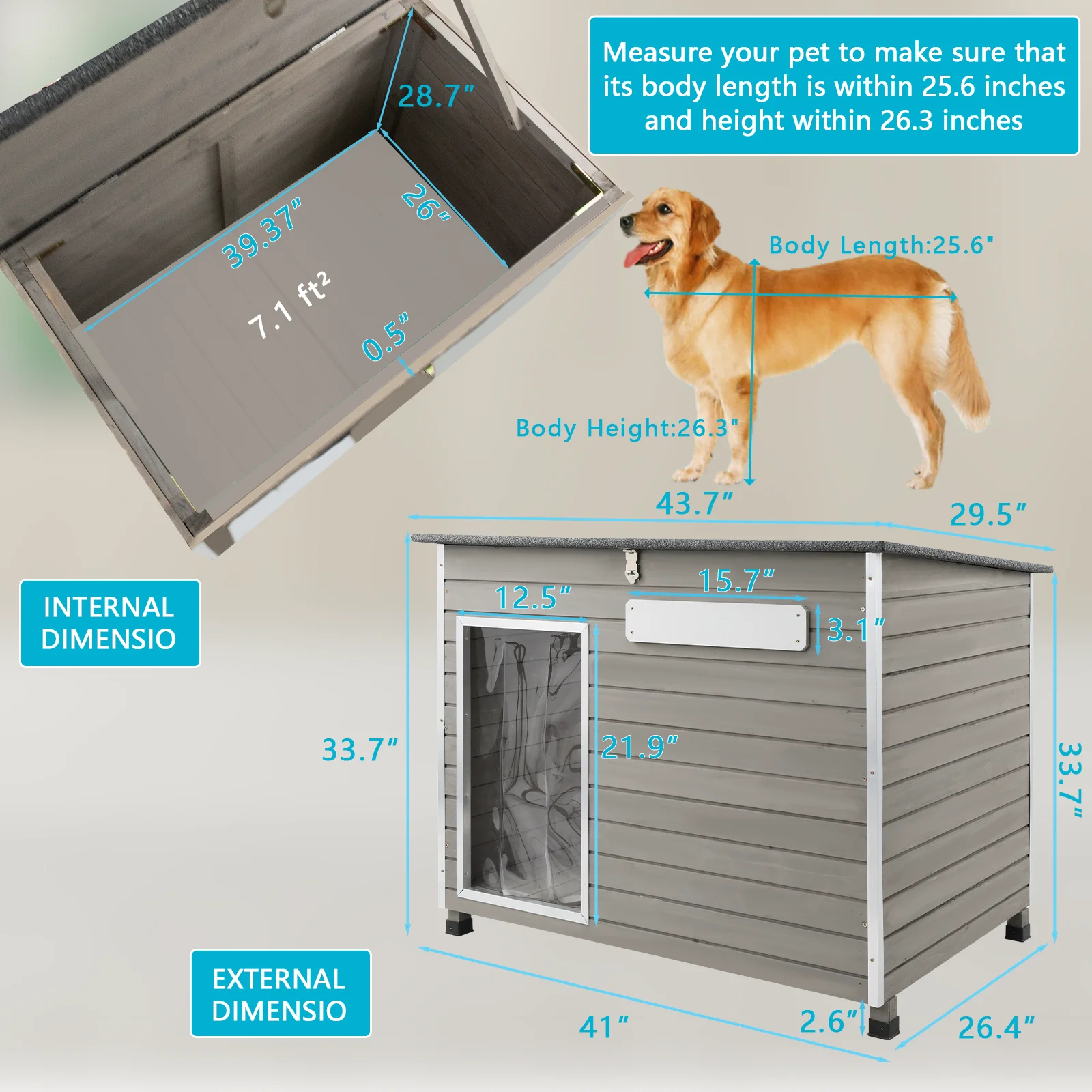 Gowoodhut PET65 Large Dog House, Outdoor & Indoor Wooden Dog Kennel for Medium to Large Dogs, Removable Floors, Raised Feet - Image 6