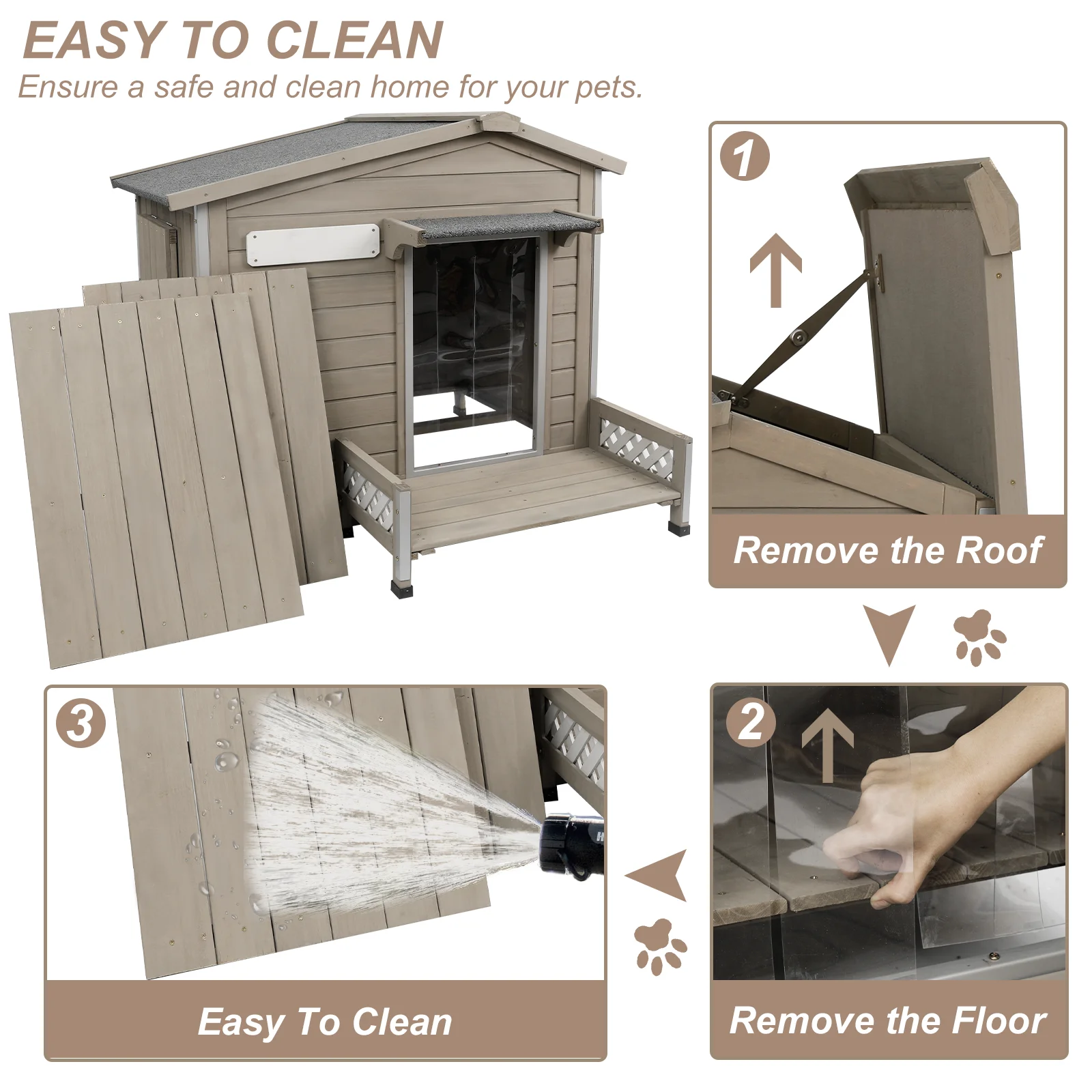 Gowoodhut PET66 Outdoor Dog House with Porch, Anti-Chewing Iron Frame Wooden Dog Kennel - Image 6