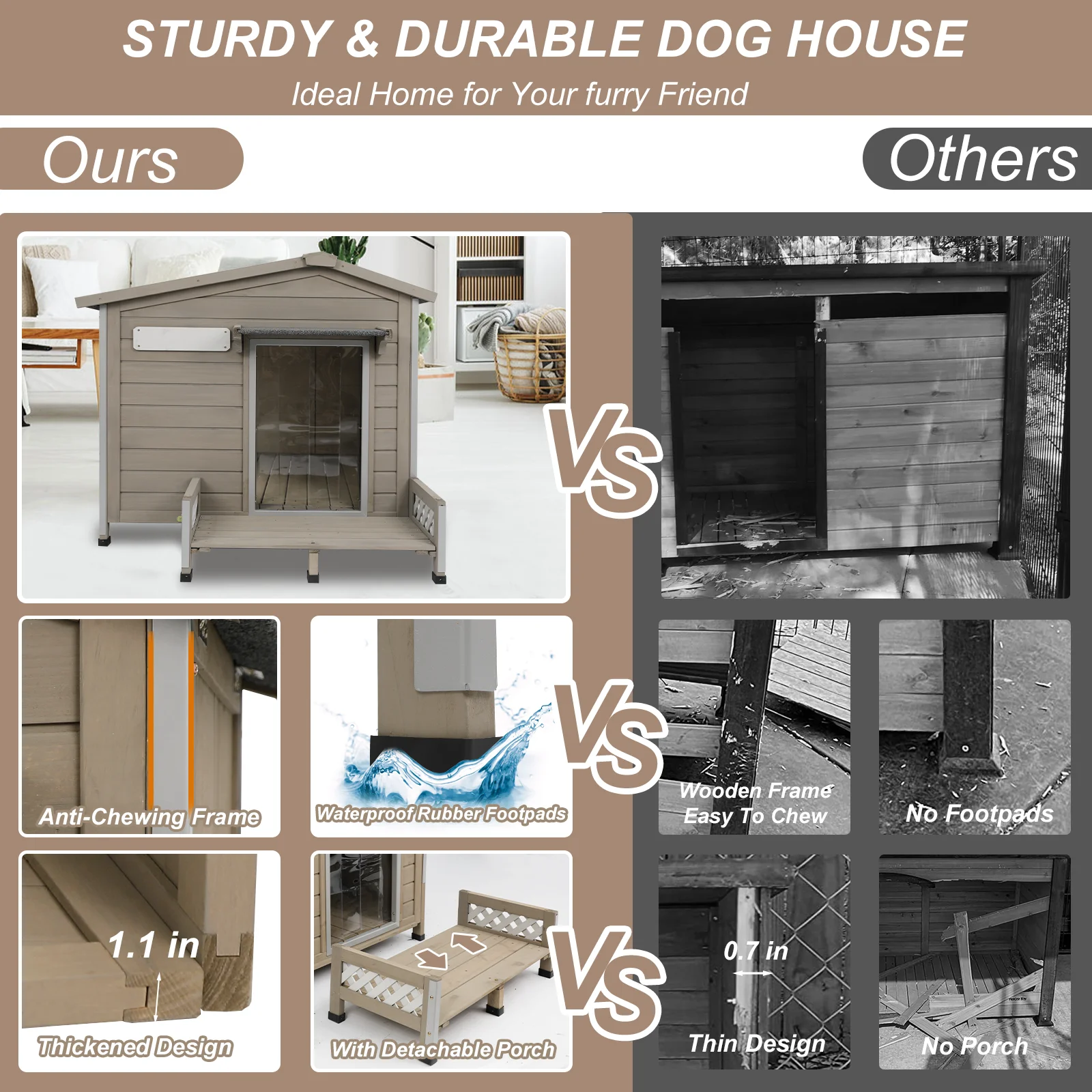 Gowoodhut PET67 Outdoor Dog House with Porch, Wooden Dog Kennel with Asphalt Roof - Image 6