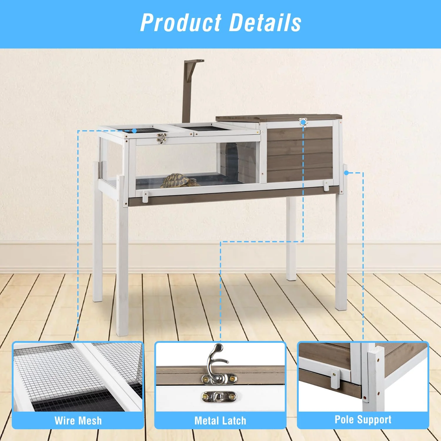 Gowoodhut TOR03 Tortoise Habitat with Leakproof Tray Reptile Cage with Legs for Small Animals Indoor & Outdoor - Image 6