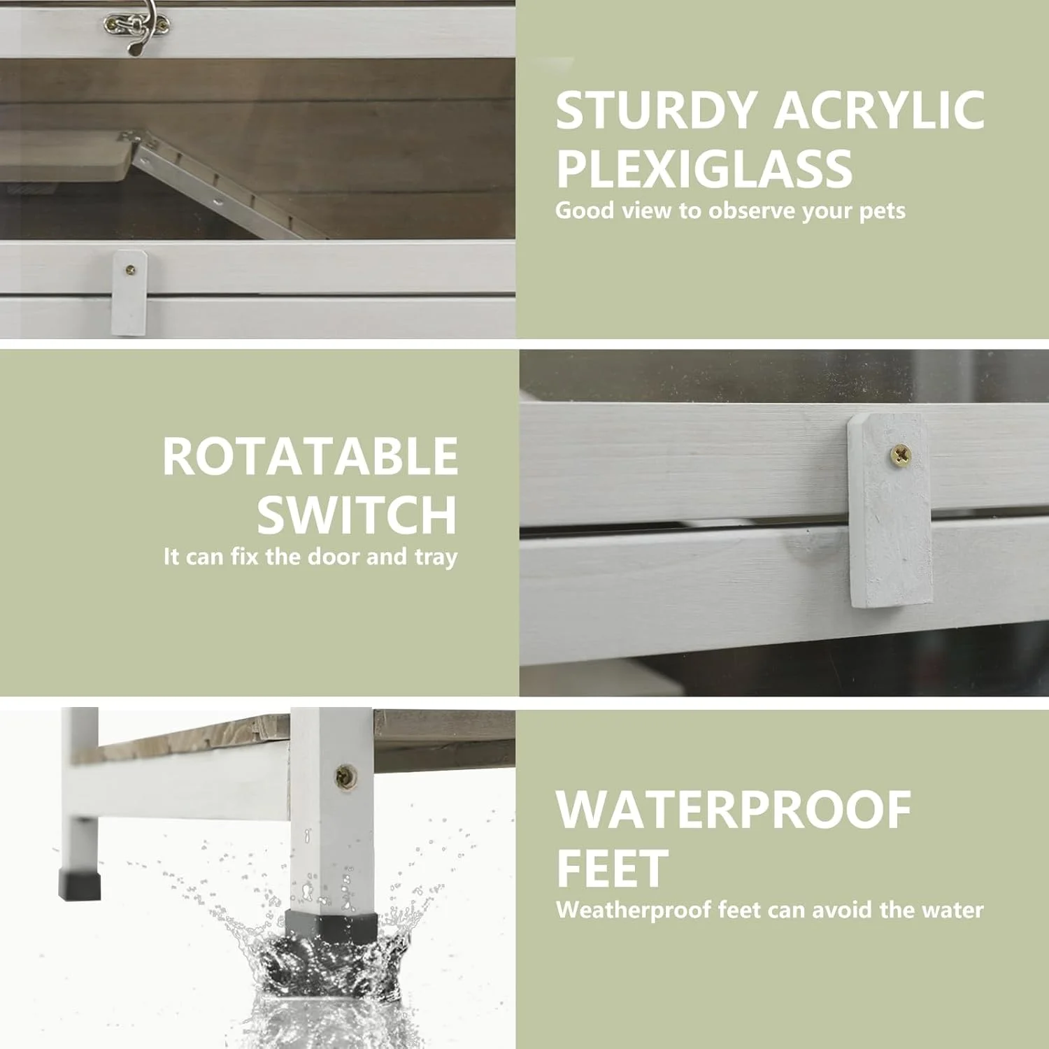 Gowoodhut PET39 Hamster Cages Wooden Guinea Pig Cage Indoor with Hideout for Small Animals, Gray - Image 6