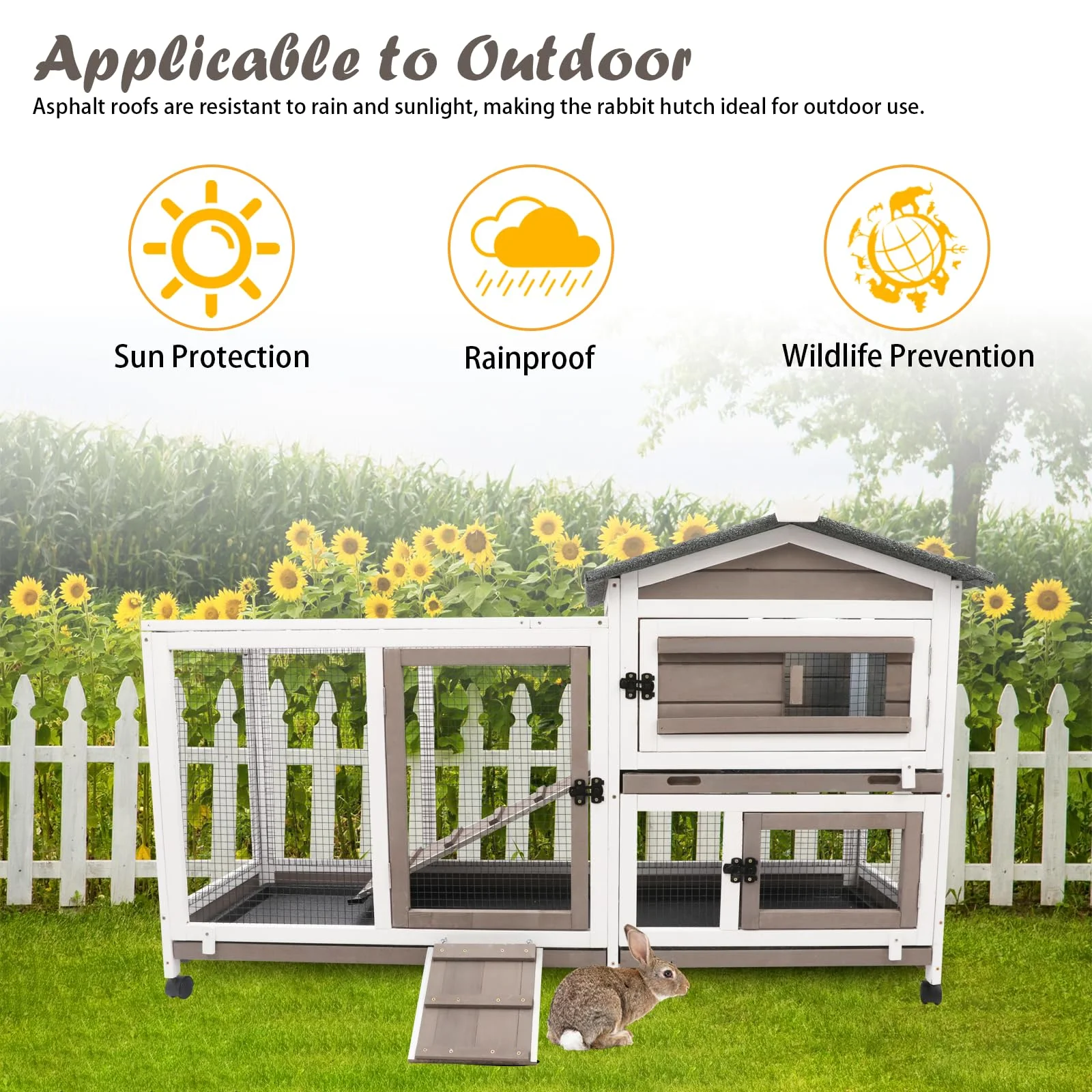 Gowoodhut RAB14 Rabbit Hutch Indoor Bunny Hutch Wooden Rabbit Cage Indoor with Wheels for Small Animals - Image 6