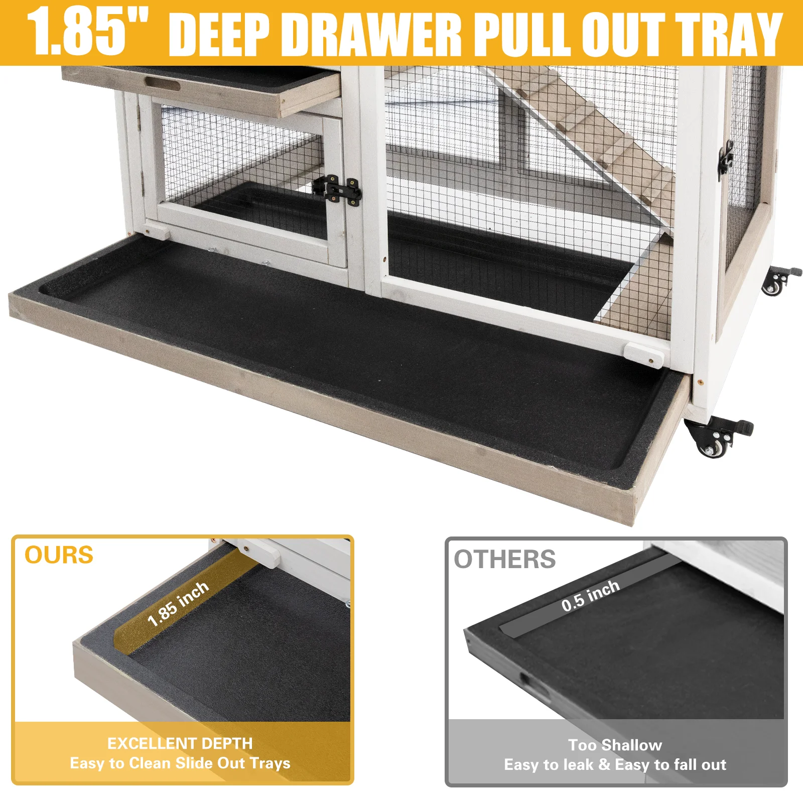Gowoodhut PET32 Rabbit Hutch Indoor Large 2-Story Outdoor Wooden Bunny Hutch with Run on Wheels, Gray - Image 6