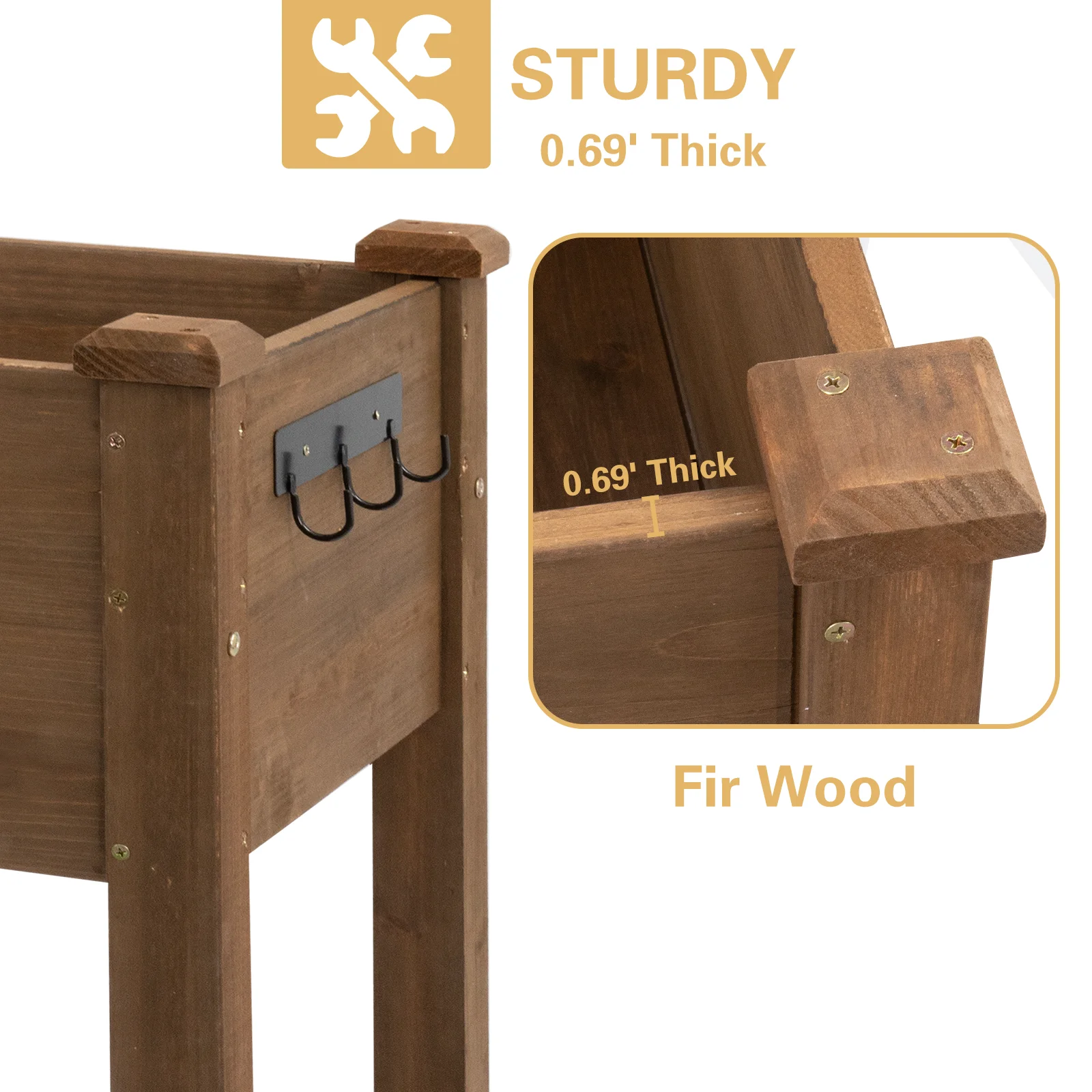 Gowoodhut GF22W Raised Garden Bed with Wheels 48x24x30in, Wood Planter for Vegetables, Flowers, Herbs – Suitable for Backyard, Patio, Balcony, Terrace, Veranda (Brown) - Image 6