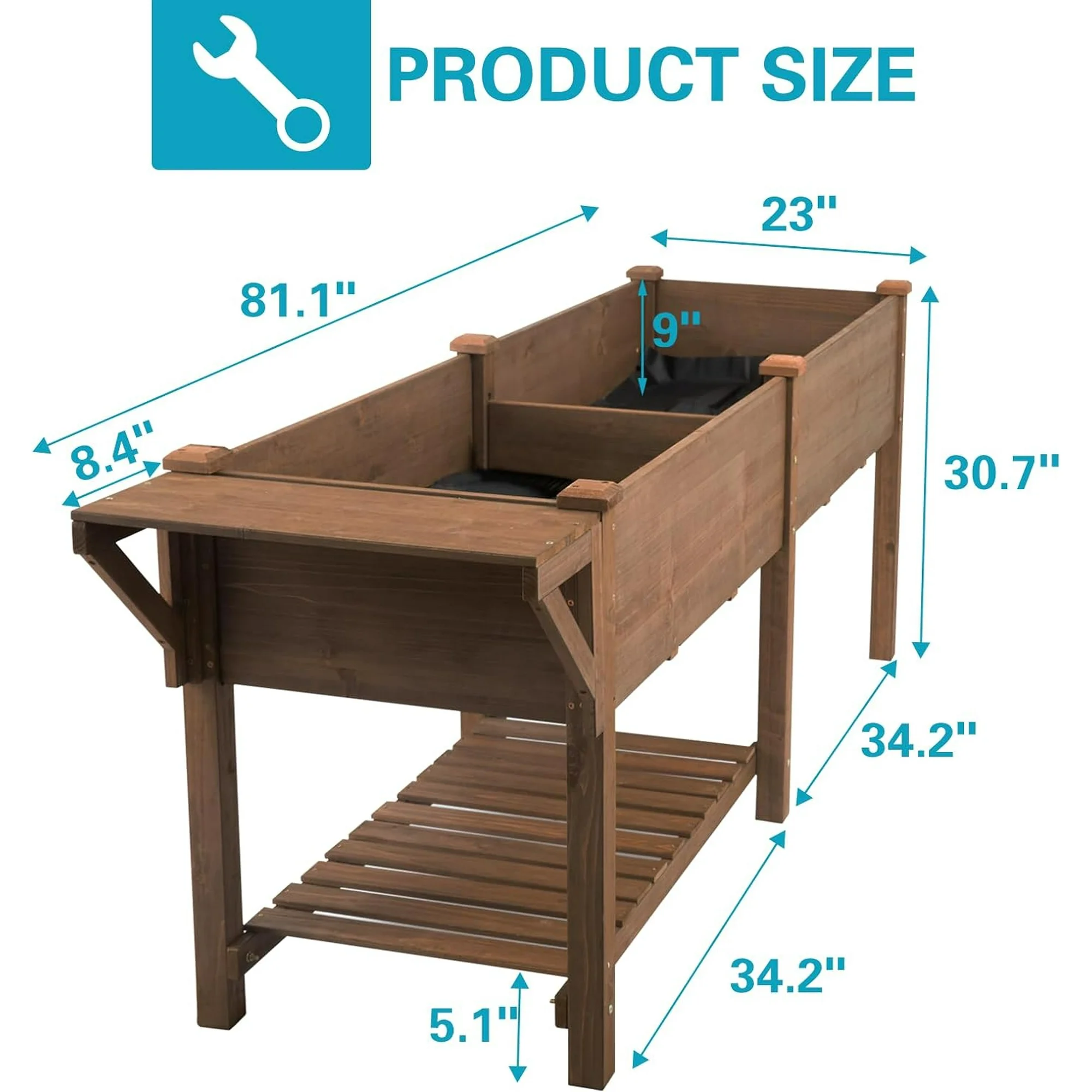 Gowoodhut GF24 Outdoor Raised Garden Bed with Legs, Elevated Box with Grow Grid and Large Storage Shelf, Ideal for Vegetables, Flowers, and Herbs - Image 6