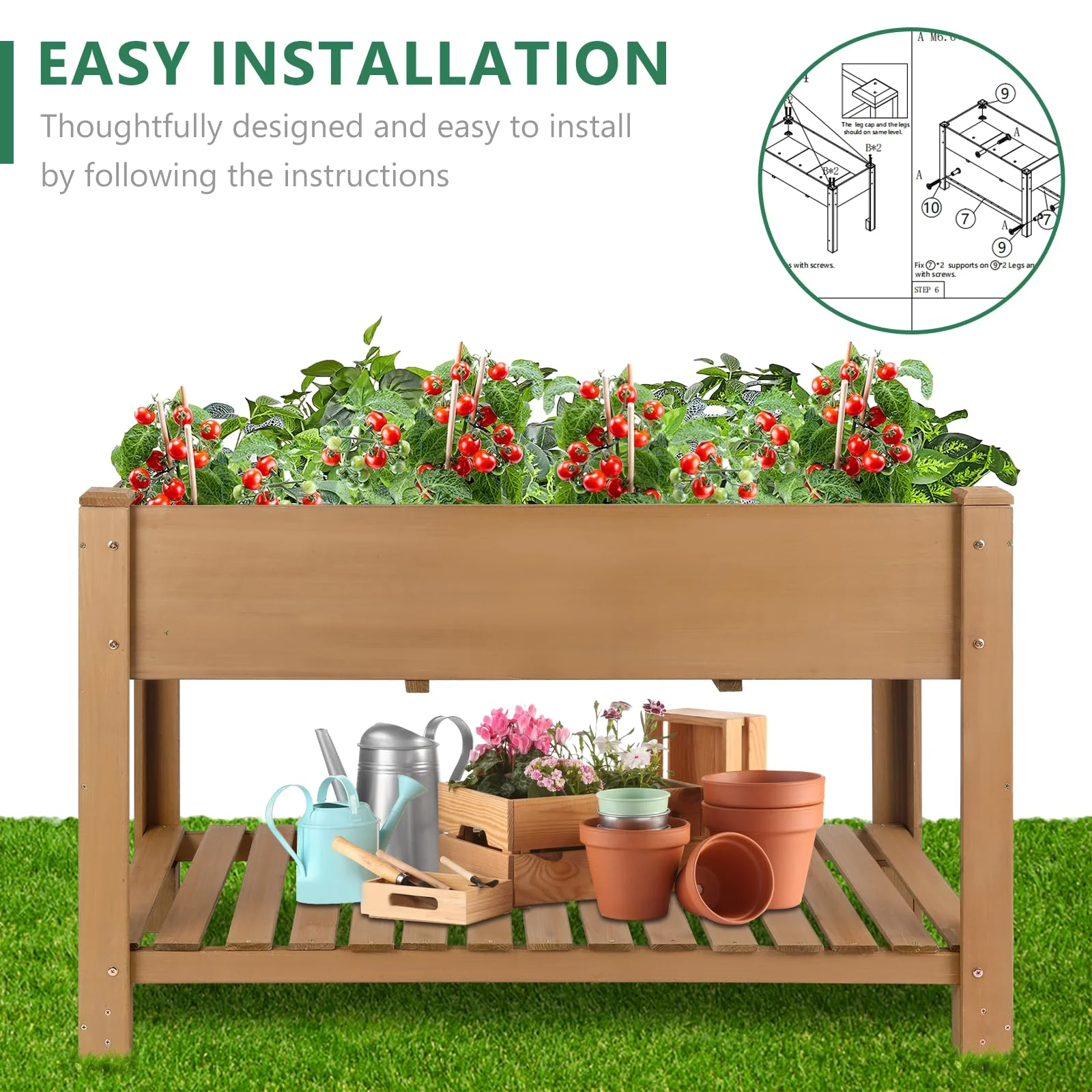 Gowoodhut GF29 Raised Garden Beds With Legs, Outdoor Wood Elevated Garden Box With L-Connection Tabs,Leg Reinforcement,Storage Shelf, 46.7 x23.1 x 29.7IN - Image 6