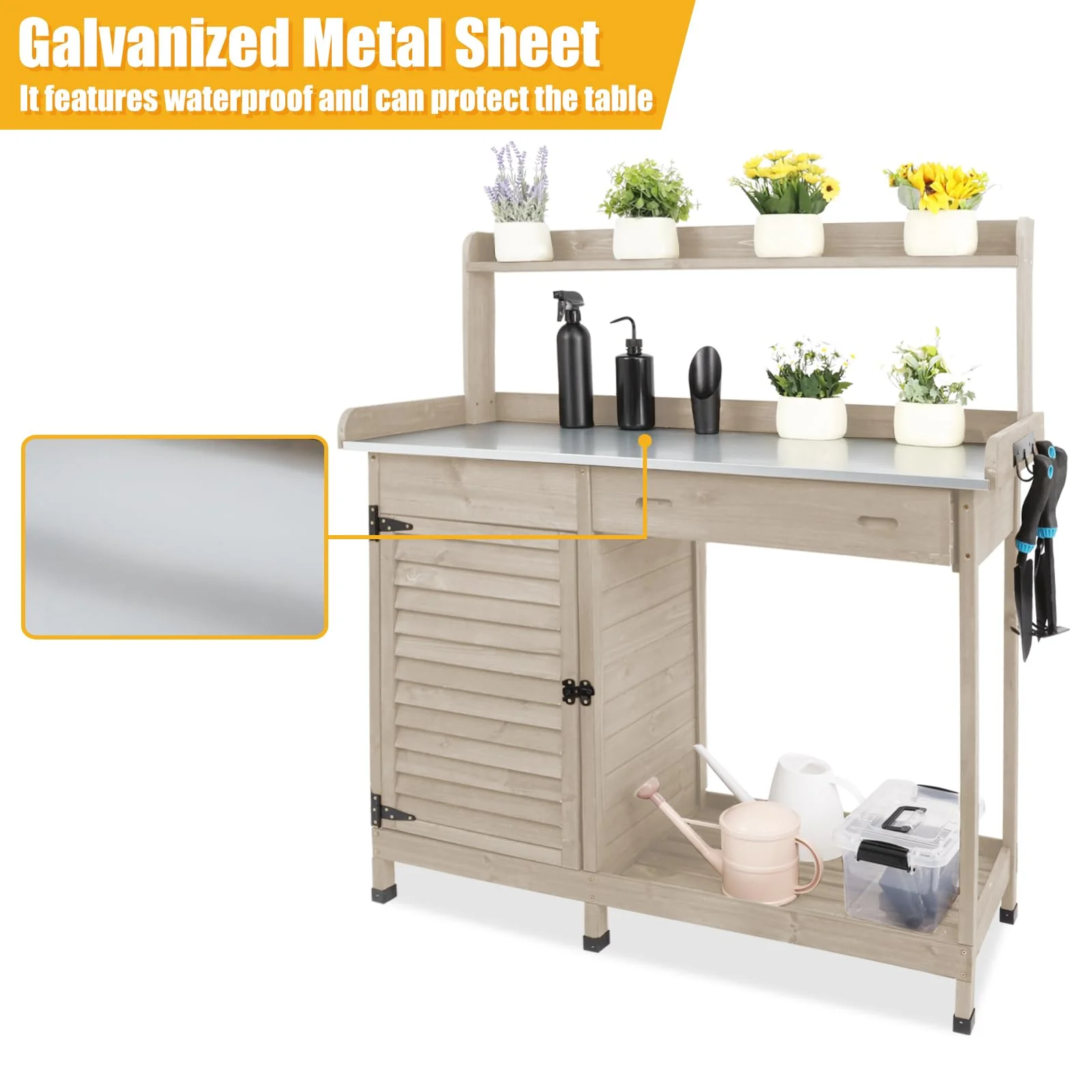 Gowoodhut GF10 Outdoor Garden Potting Bench Table,41" L Wooden Potting Table Work Bench for Horticulture gray - Image 6