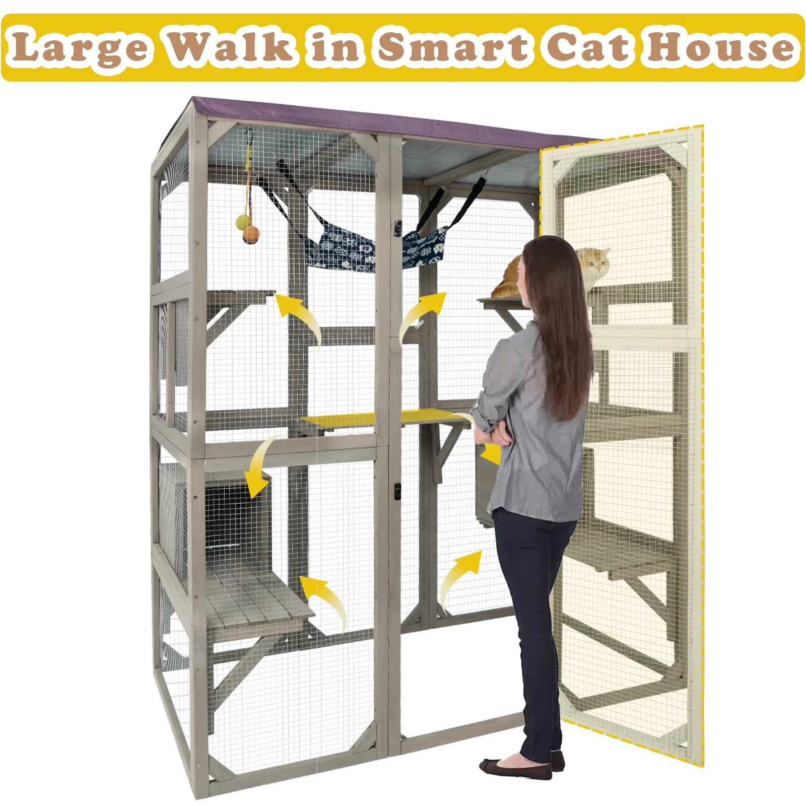 Gowoodhut PET16 Catio Outdoor Cat Enclosure for Mulitiple Cats with Tarp Roof - Image 6