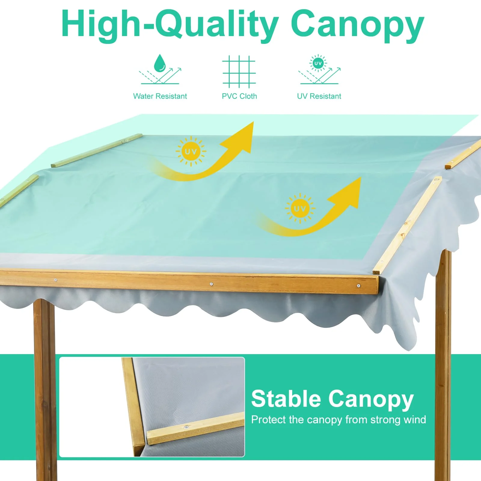 Gowoodhut GF04 Wooden Sandbox Outdoor Backyard, Kid's Large Sand Box with Retractable Canopy for Aged 3-8 Years Old,45.3x45.3in Children Sand Pit Play Equipment with Bottom Liner for Beach Garden, Brown - Image 6