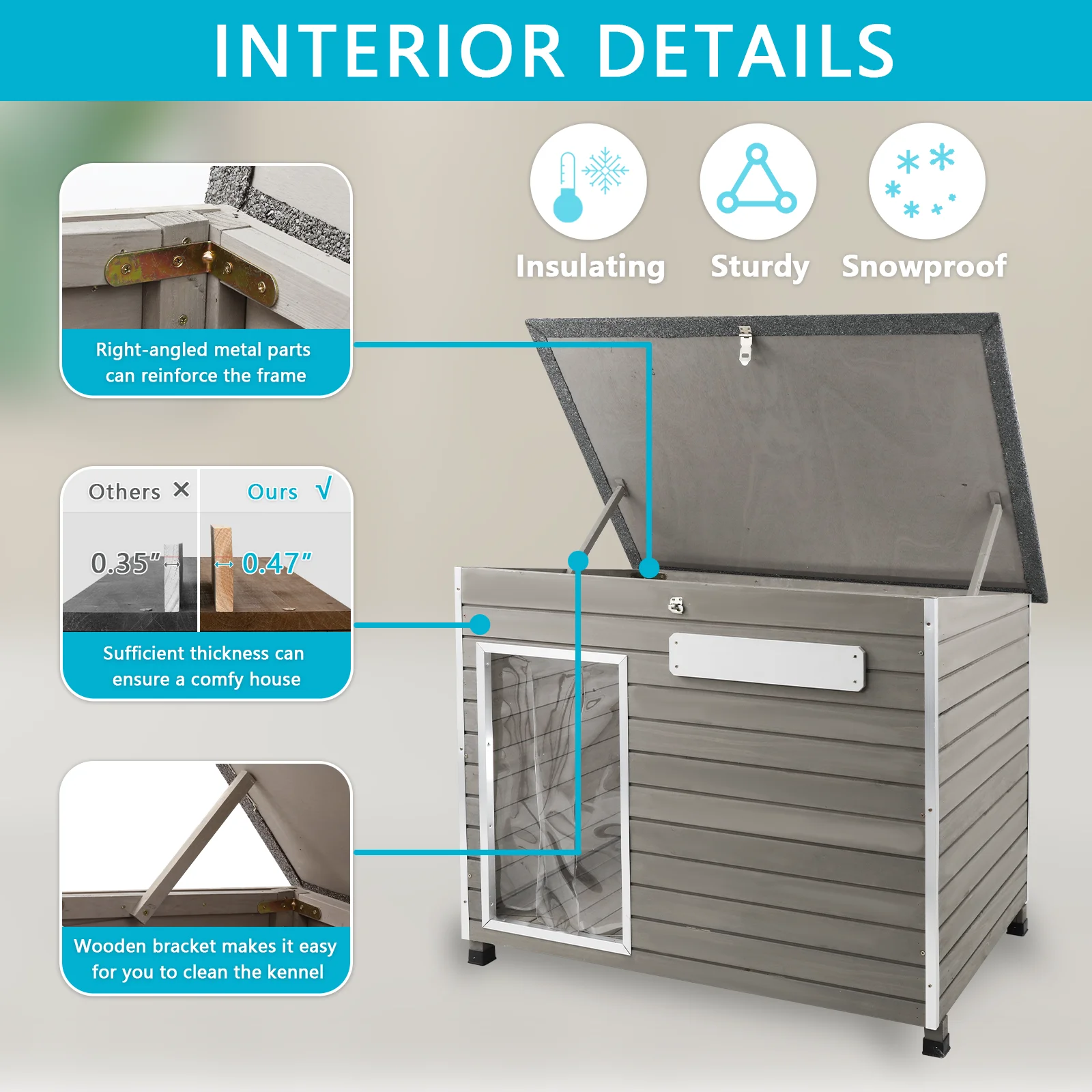 Gowoodhut PET65 Large Dog House, Outdoor & Indoor Wooden Dog Kennel for Medium to Large Dogs, Removable Floors, Raised Feet - Image 7