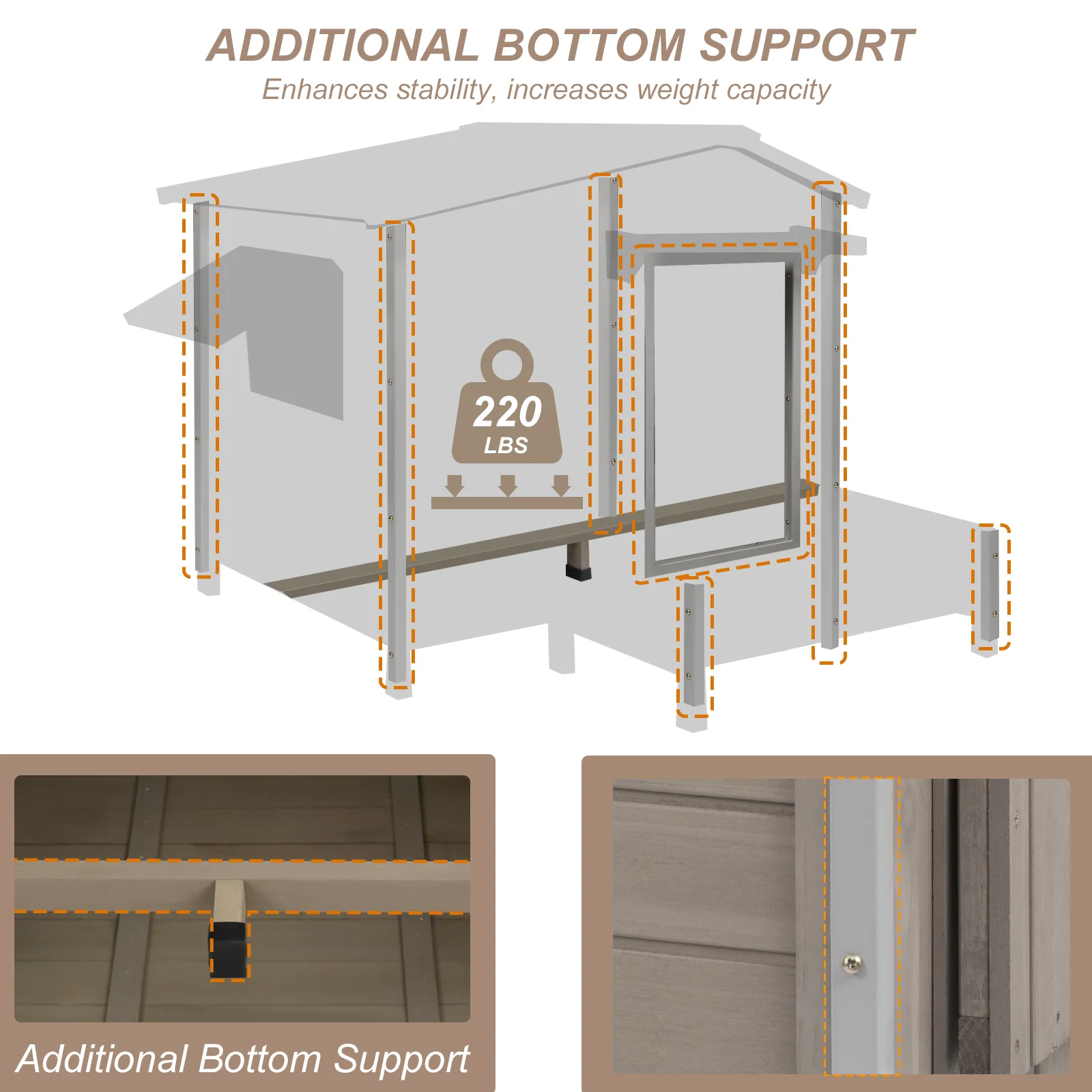Gowoodhut PET66 Outdoor Dog House with Porch, Anti-Chewing Iron Frame Wooden Dog Kennel - Image 7