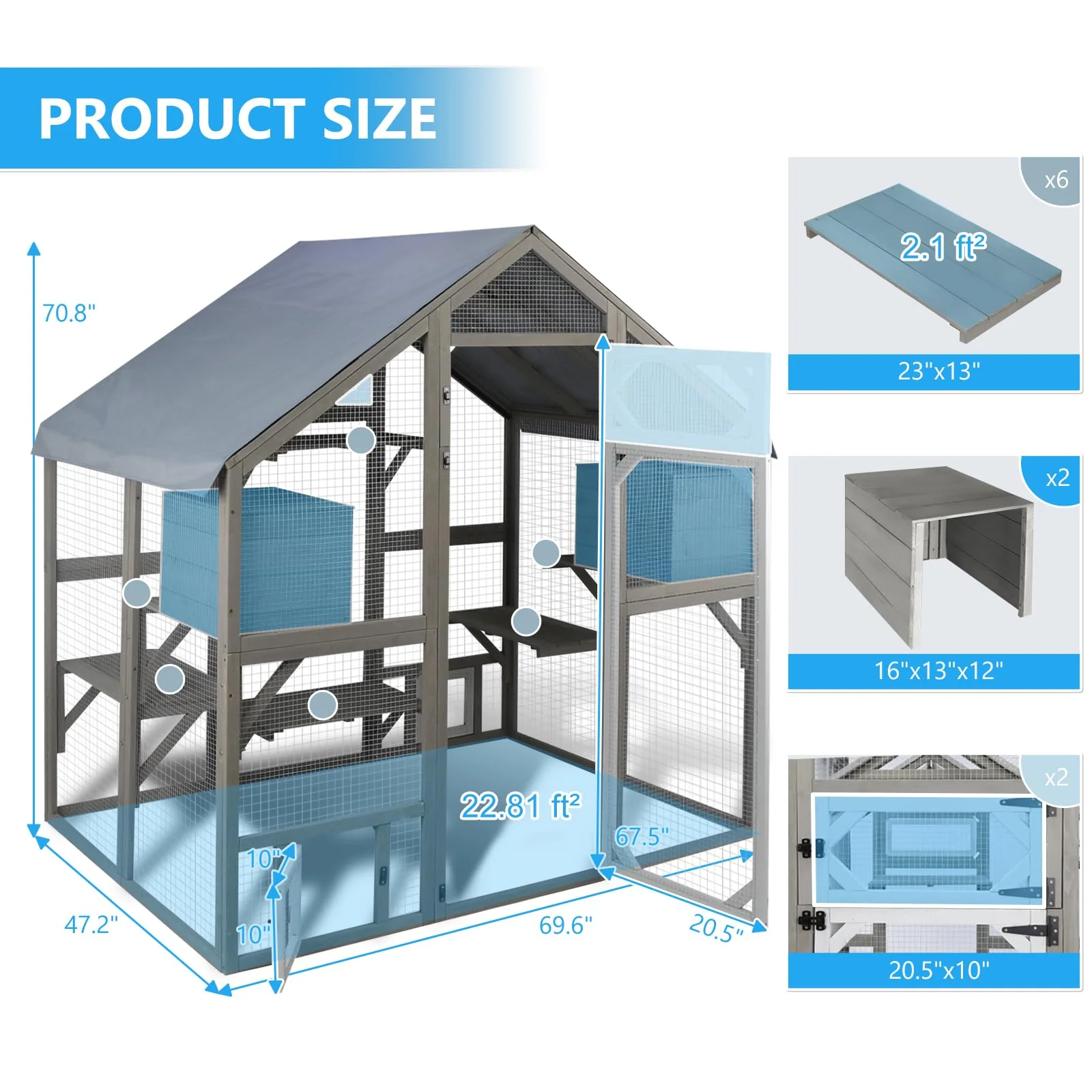 Gowoodhut PET03 Catio Outdoor Cat Enclosure for Multiple Cats Wooden Walk in Cats Shelter Kitty Enclosure - Image 7