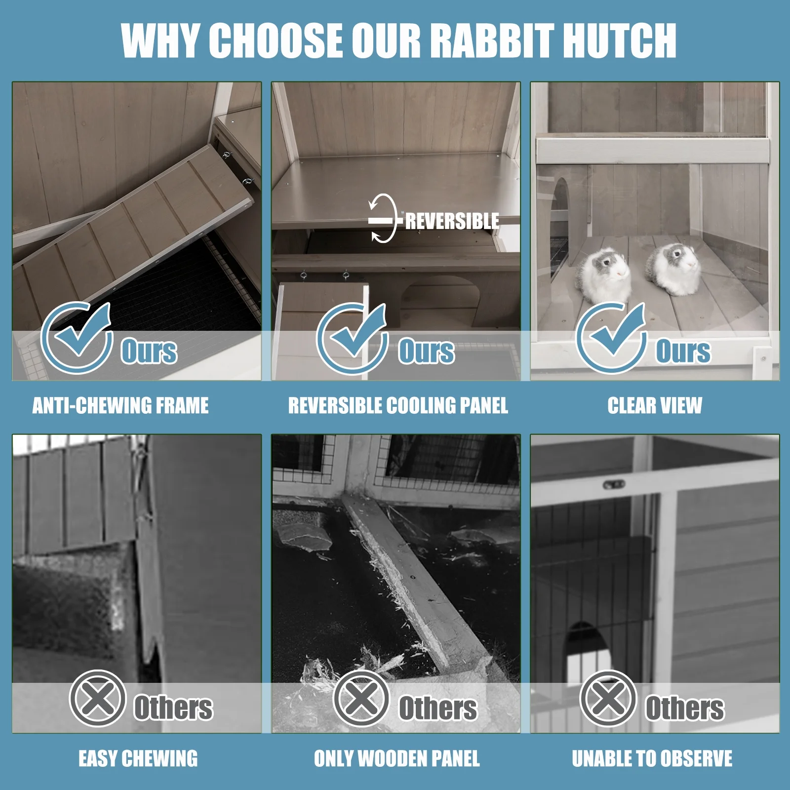 Gowoodhut PET37 Elevated Rabbit Hutch Indoor Wooden Bunny House with Detachable Legs - Image 7