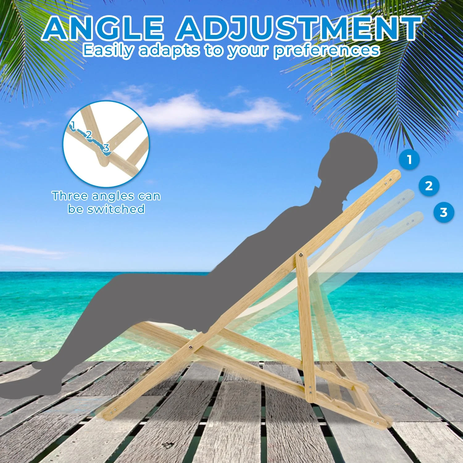 Gowoodhut GF30 Wooden Patio Lawn Deck Chairs - Set of 2, Outdoor Camping Beach Chairs - Image 7