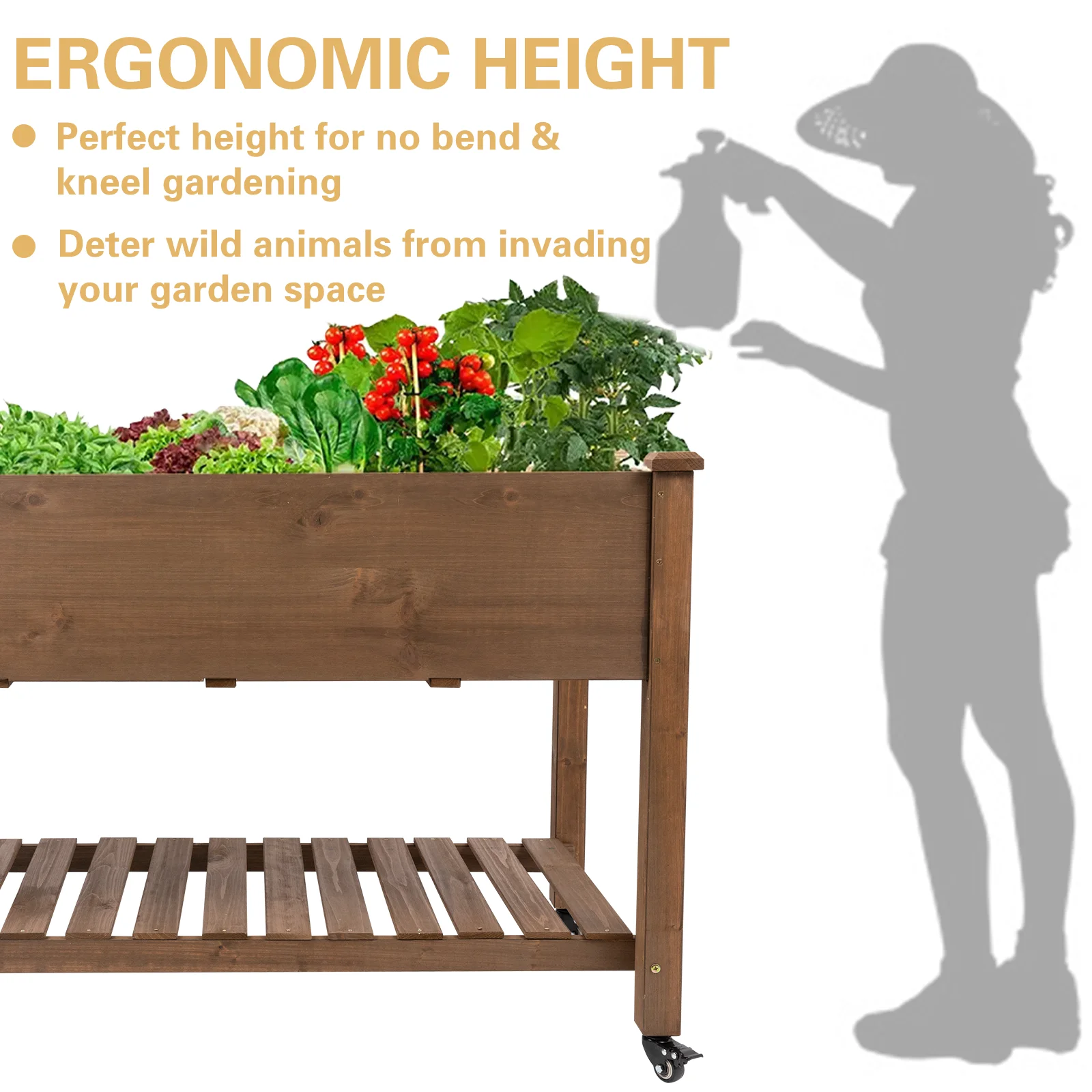 Gowoodhut GF22W Raised Garden Bed with Wheels 48x24x30in, Wood Planter for Vegetables, Flowers, Herbs – Suitable for Backyard, Patio, Balcony, Terrace, Veranda (Brown) - Image 7
