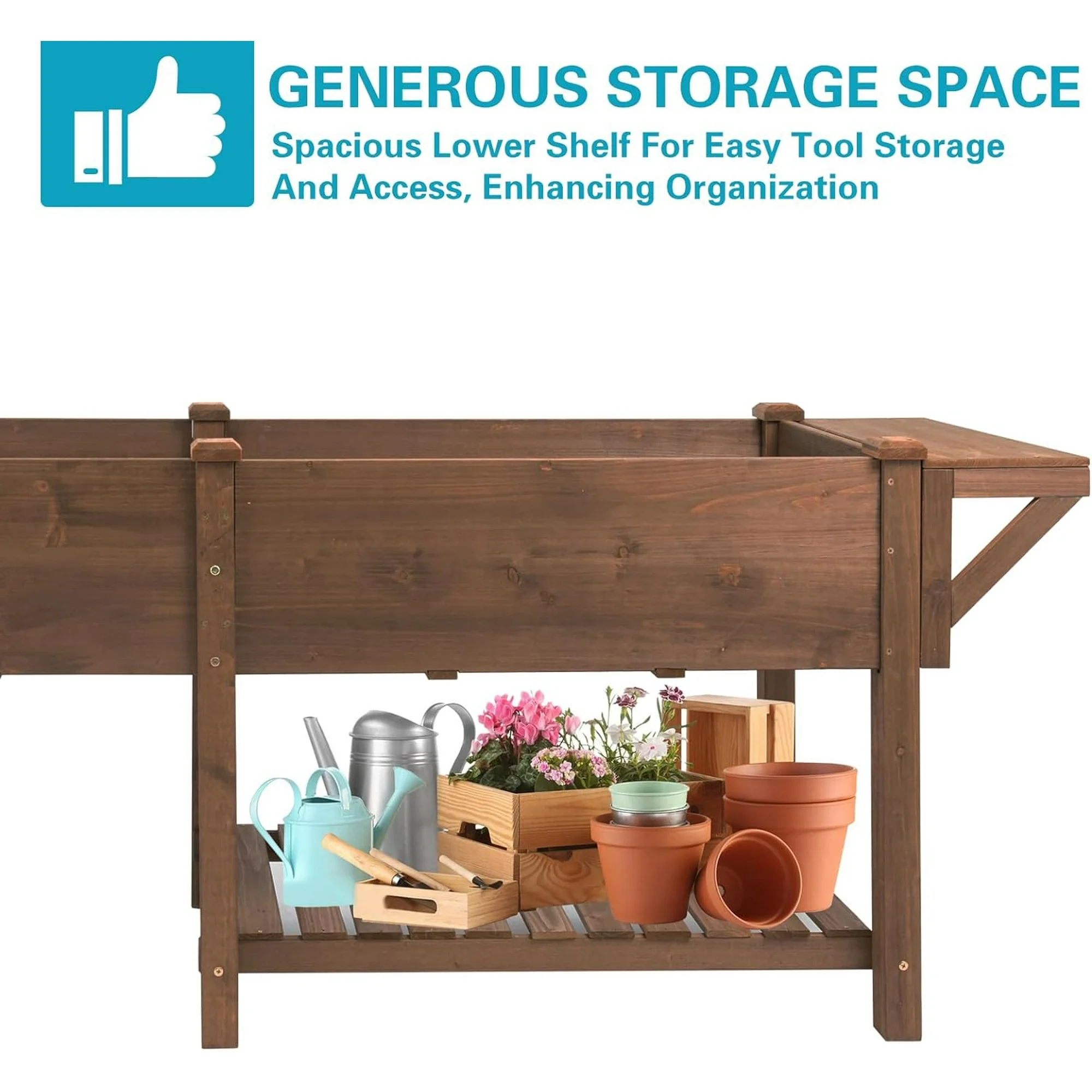 Gowoodhut GF24 Outdoor Raised Garden Bed with Legs, Elevated Box with Grow Grid and Large Storage Shelf, Ideal for Vegetables, Flowers, and Herbs - Image 7